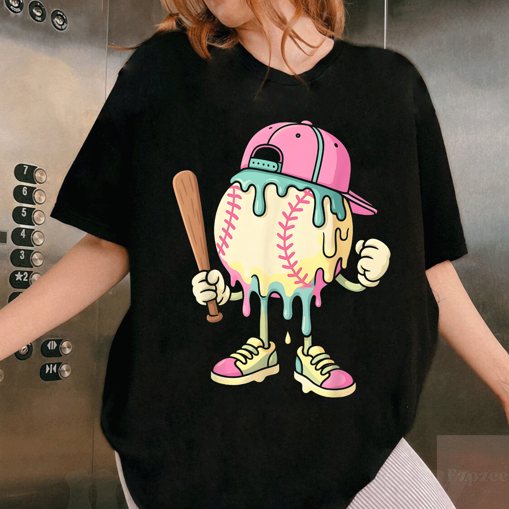 Stylish Ice Cream Drip Baseball T-Shirt for Girls Perfect for Summer Fun and Sporty Outfits - Cute and Trendy Design - 1