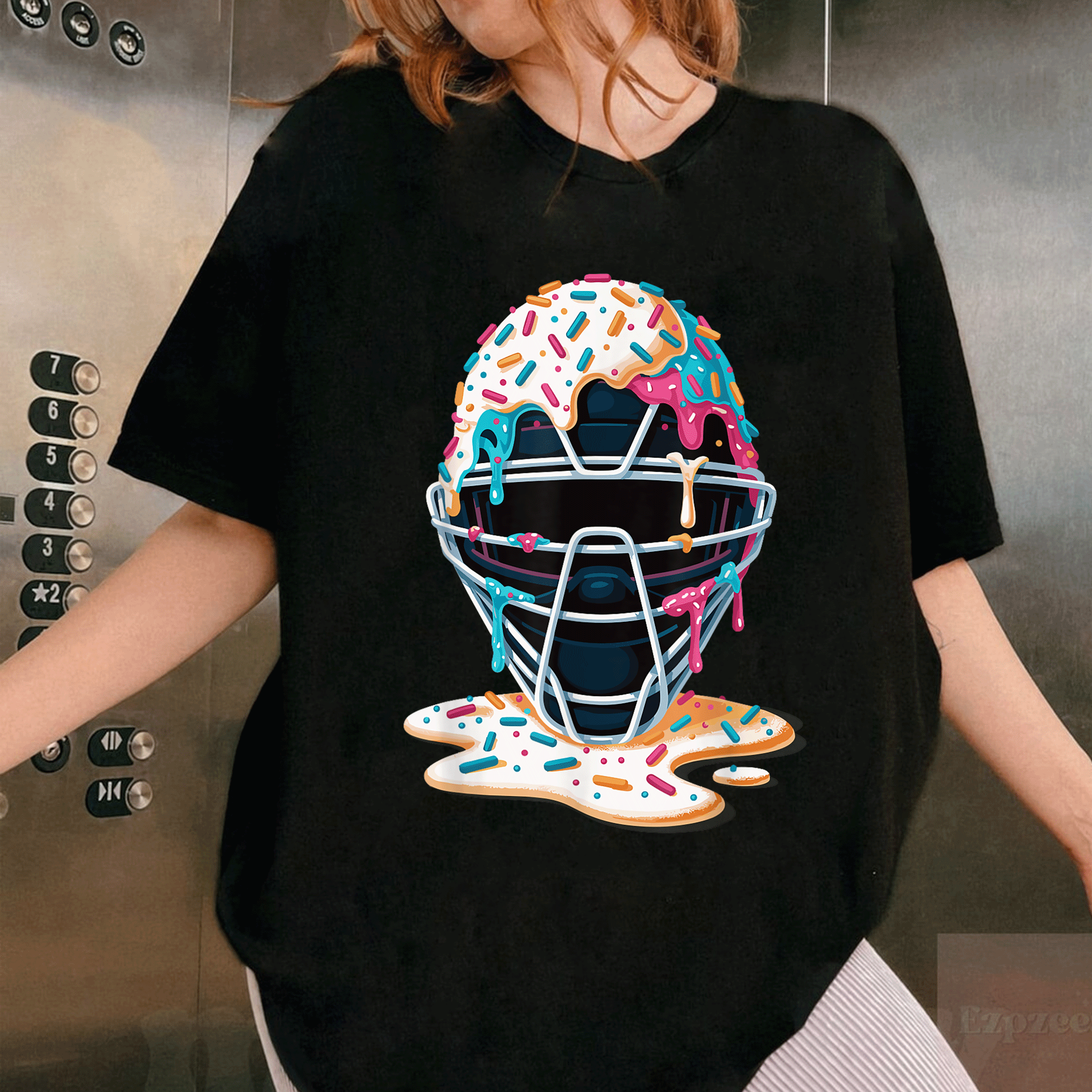 Cool Baseball Catcher Mask T-Shirt for Boys with Fun Ice Cream Dripping Design - Perfect Gift for Young Baseball Fans - 1