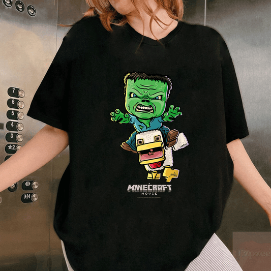 Cute Minecraft Movie Chicken Jockey Baby Zombie Animated T-Shirt for Gamers - Fun and Unique Graphic Tee for Kids and Adults - 1