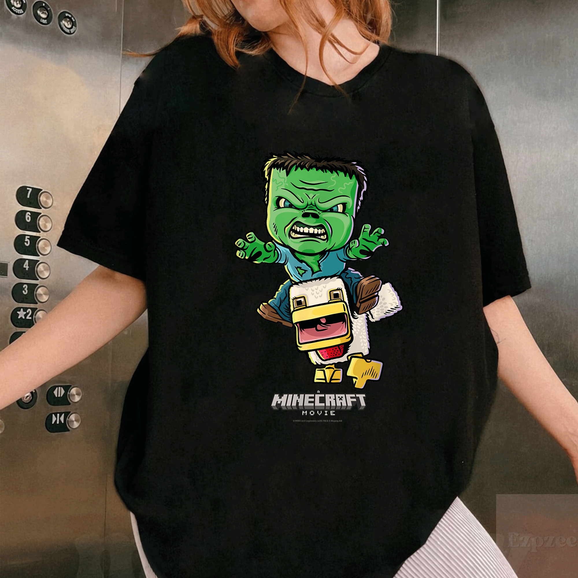 Cute Minecraft Movie Chicken Jockey Baby Zombie Animated T-Shirt for Gamers - Fun and Unique Graphic Tee for Kids and Adults - 1