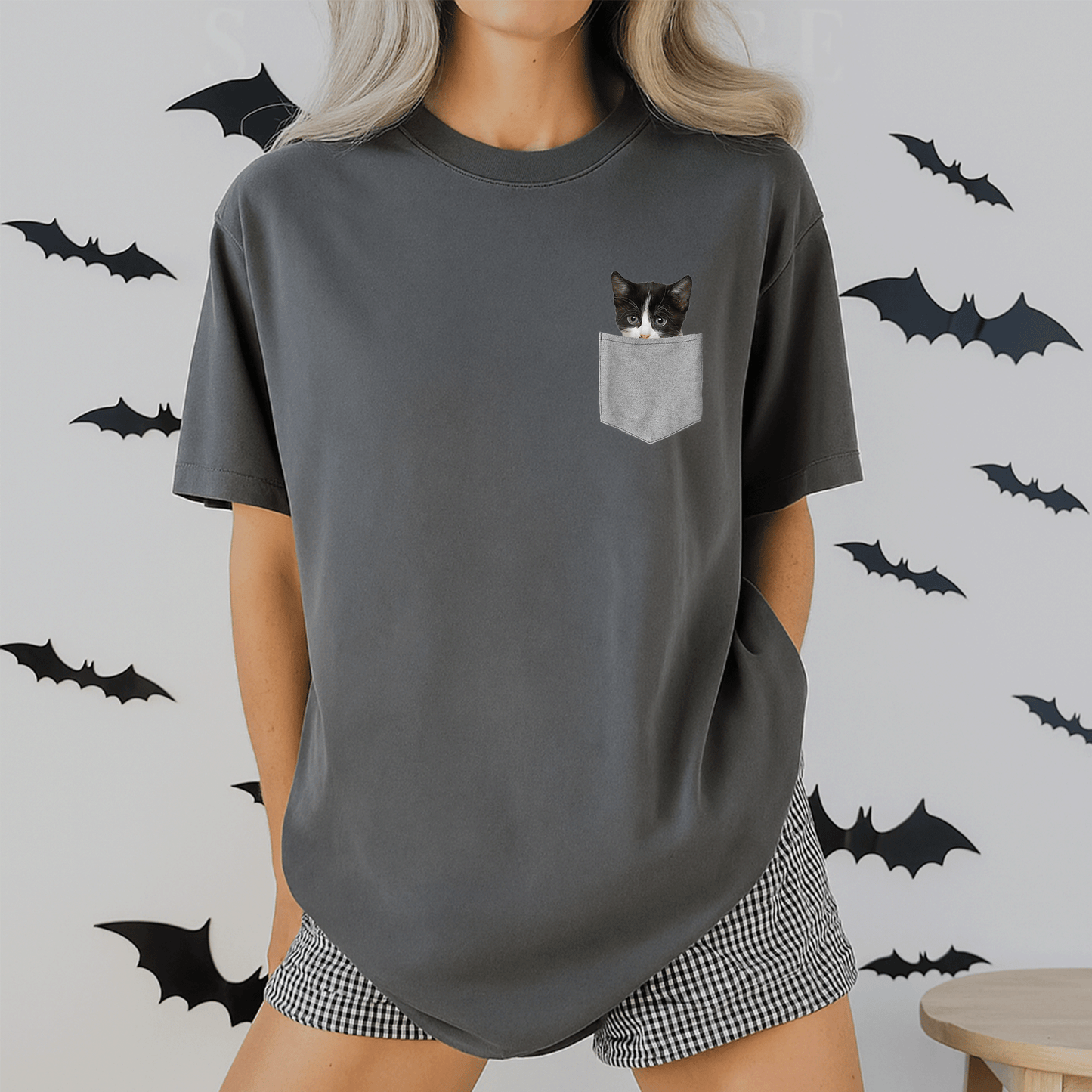 Adorable Cute Cat Peeking from Pocket T-Shirt for Cat Lovers - Fun and Comfy Tee for Cat Enthusiasts - 2