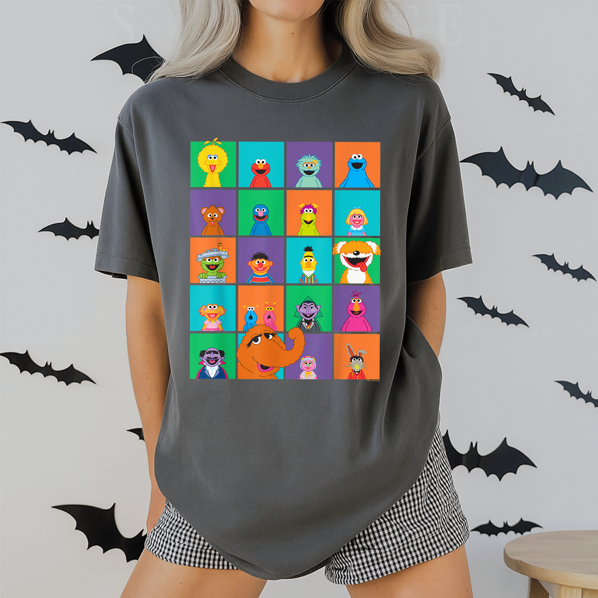 Adorable Sesame Street Character Squares T-Shirt Featuring Beloved Friends in Fun Colors Perfect for Kids and Fans of All Ages - 2