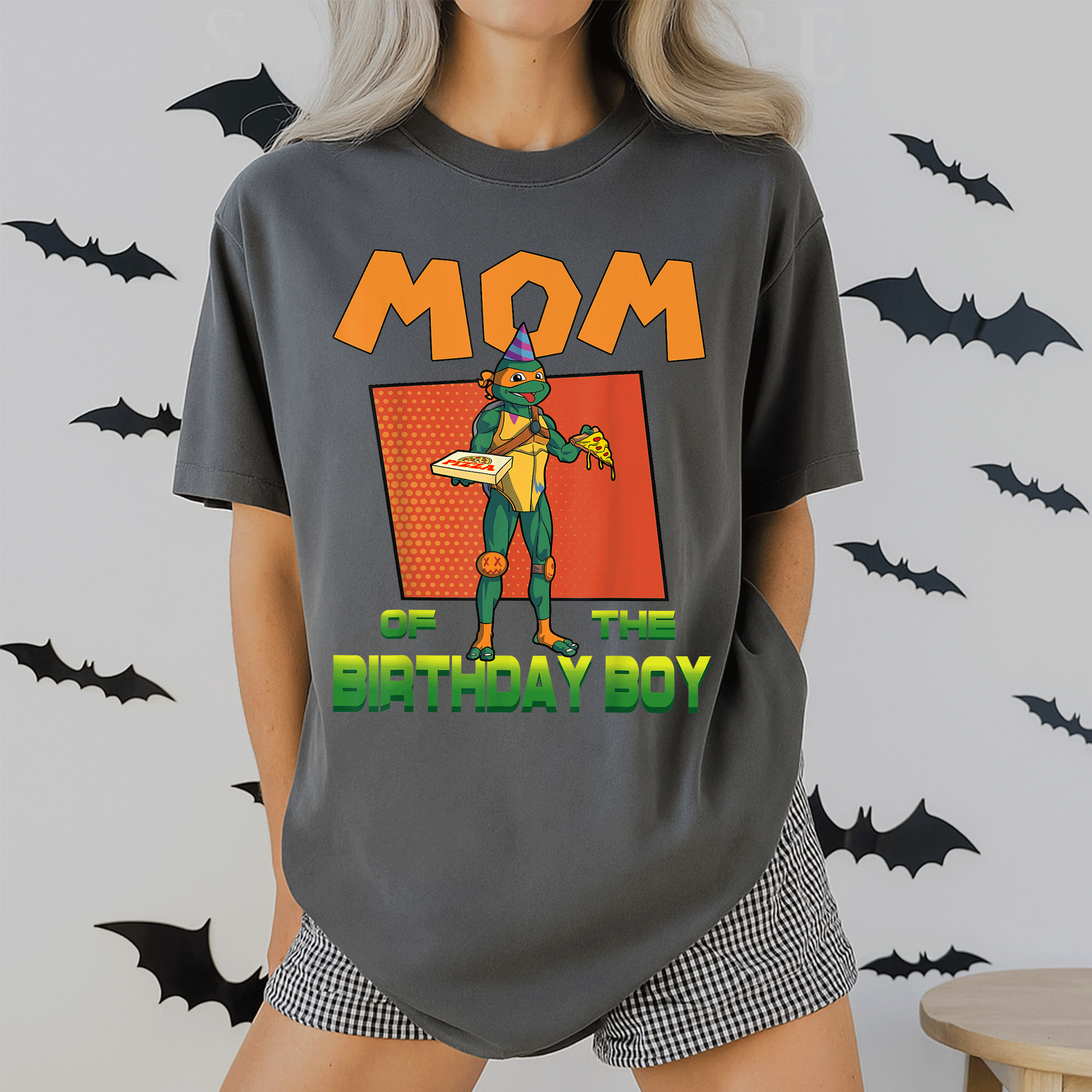 Mademark TMNT Mikey Pizza Theme Party T-Shirt for Mommy of the Birthday Boy - Fun and Stylish Celebration Outfit - 2