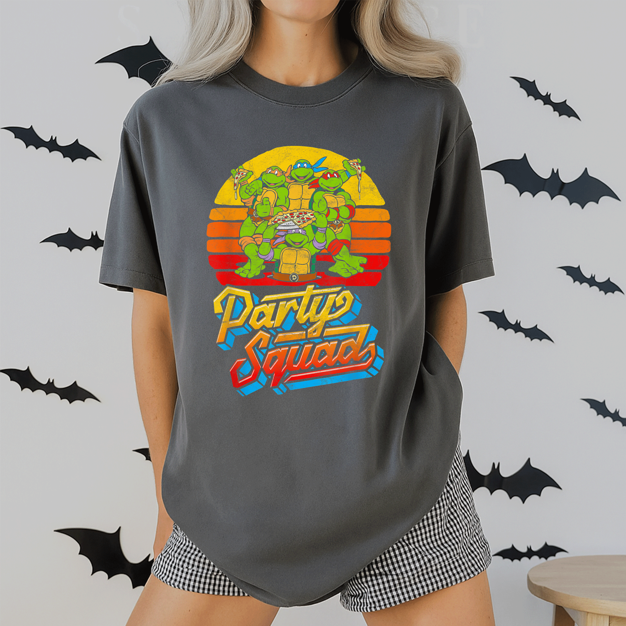 Mademark x Teenage Mutant Ninja Turtles Vintage 80s Pizza Friends Distressed T-Shirt for Fun Retro Party Vibes - 2