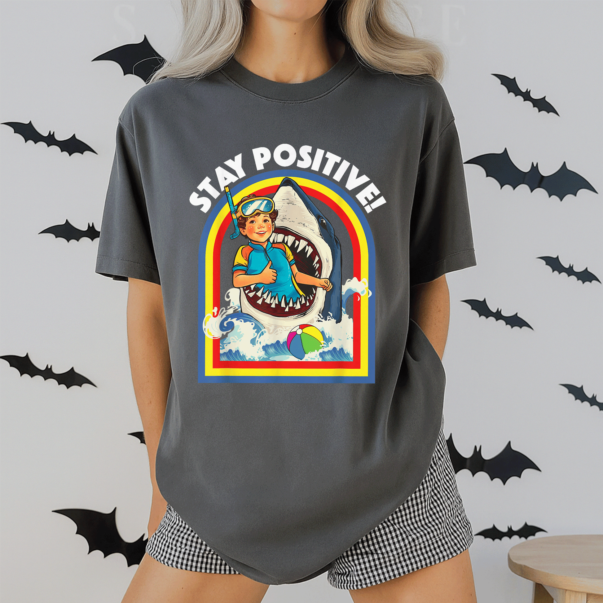 Stay Positive Shark Lover T-Shirt for Ocean and Sea Animal Enthusiasts, Perfect Gift for Wildlife Lovers - 2