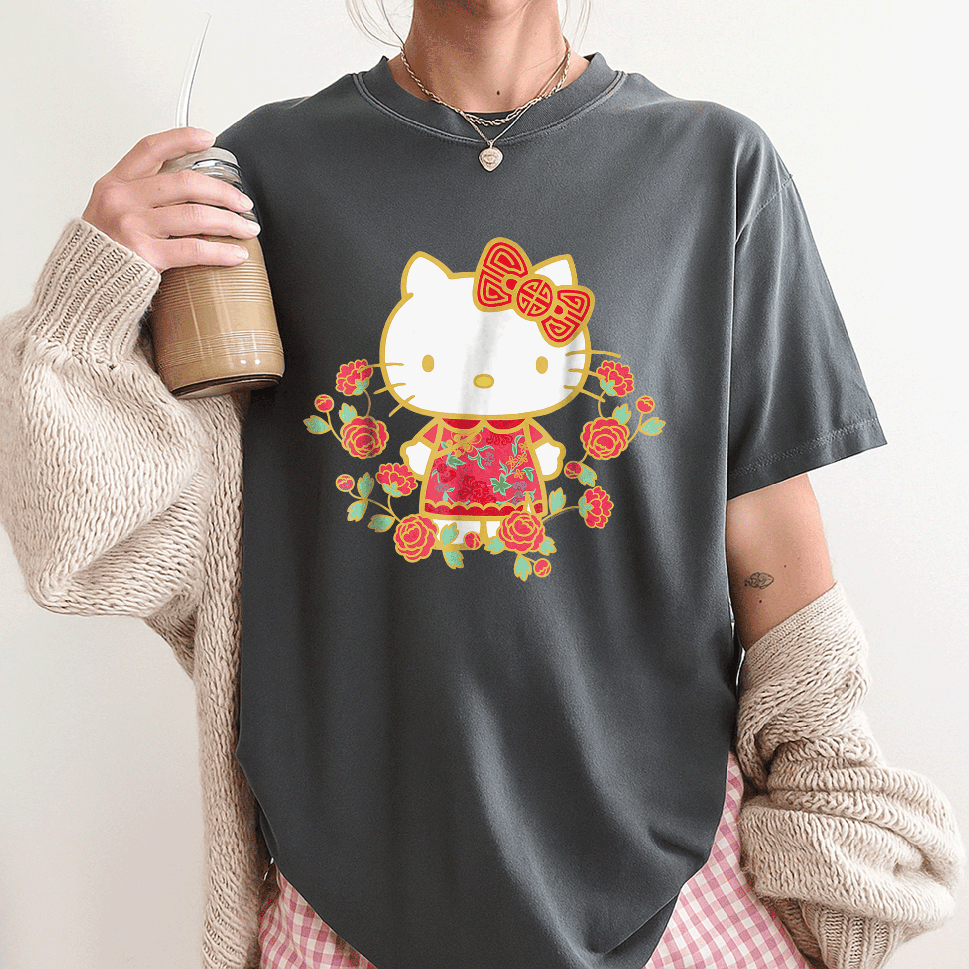 Adorable Hello Kitty Happy Lunar New Year Tee Shirt for Kids and Adults -Festive Design with Cute Colors and Animal Friends - 3