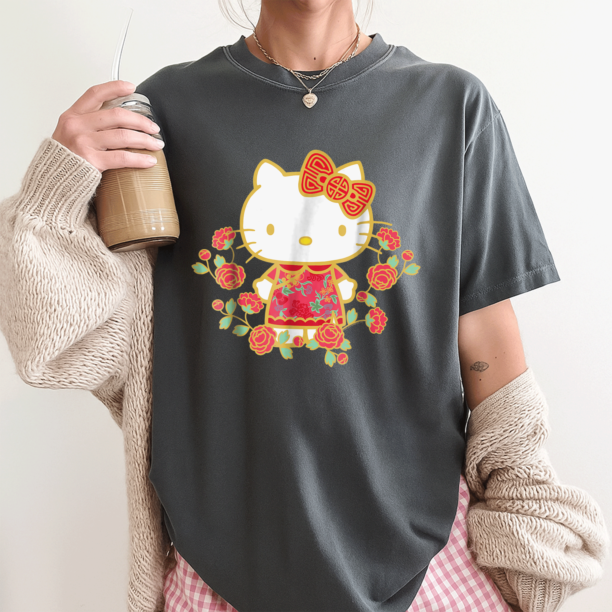 Adorable Hello Kitty Happy Lunar New Year Tee Shirt for Kids and Adults -Festive Design with Cute Colors and Animal Friends - 3