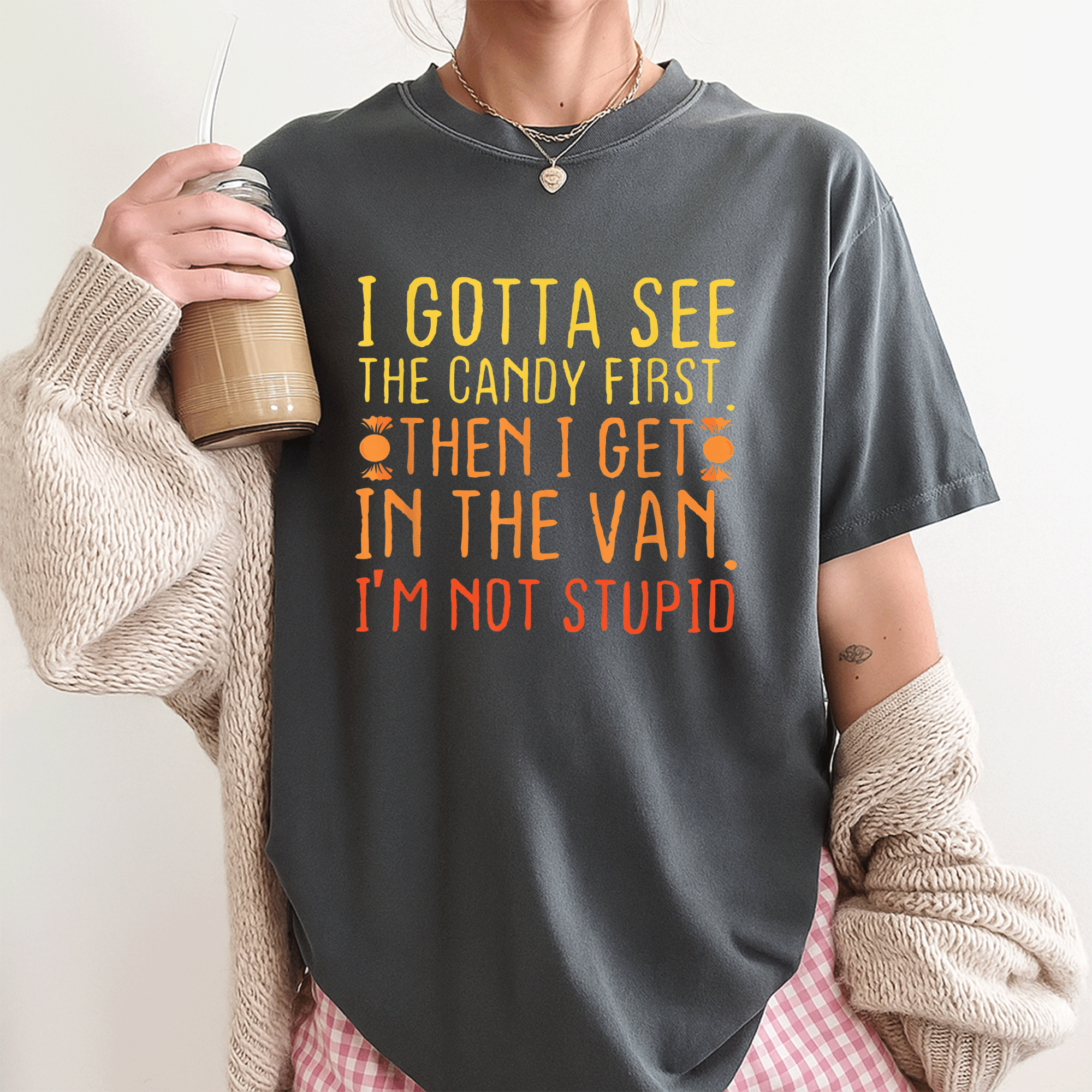 I Gotta See The Candy First T-Shirt | Funny Creepy Adult Graphic Tee for Halloween Lovers and Trick-or-Treat Enthusiasts - 3
