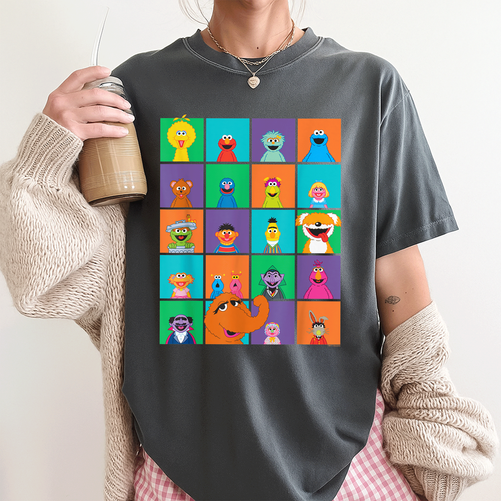 Adorable Sesame Street Character Squares T-Shirt Featuring Beloved Friends in Fun Colors Perfect for Kids and Fans of All Ages - 3
