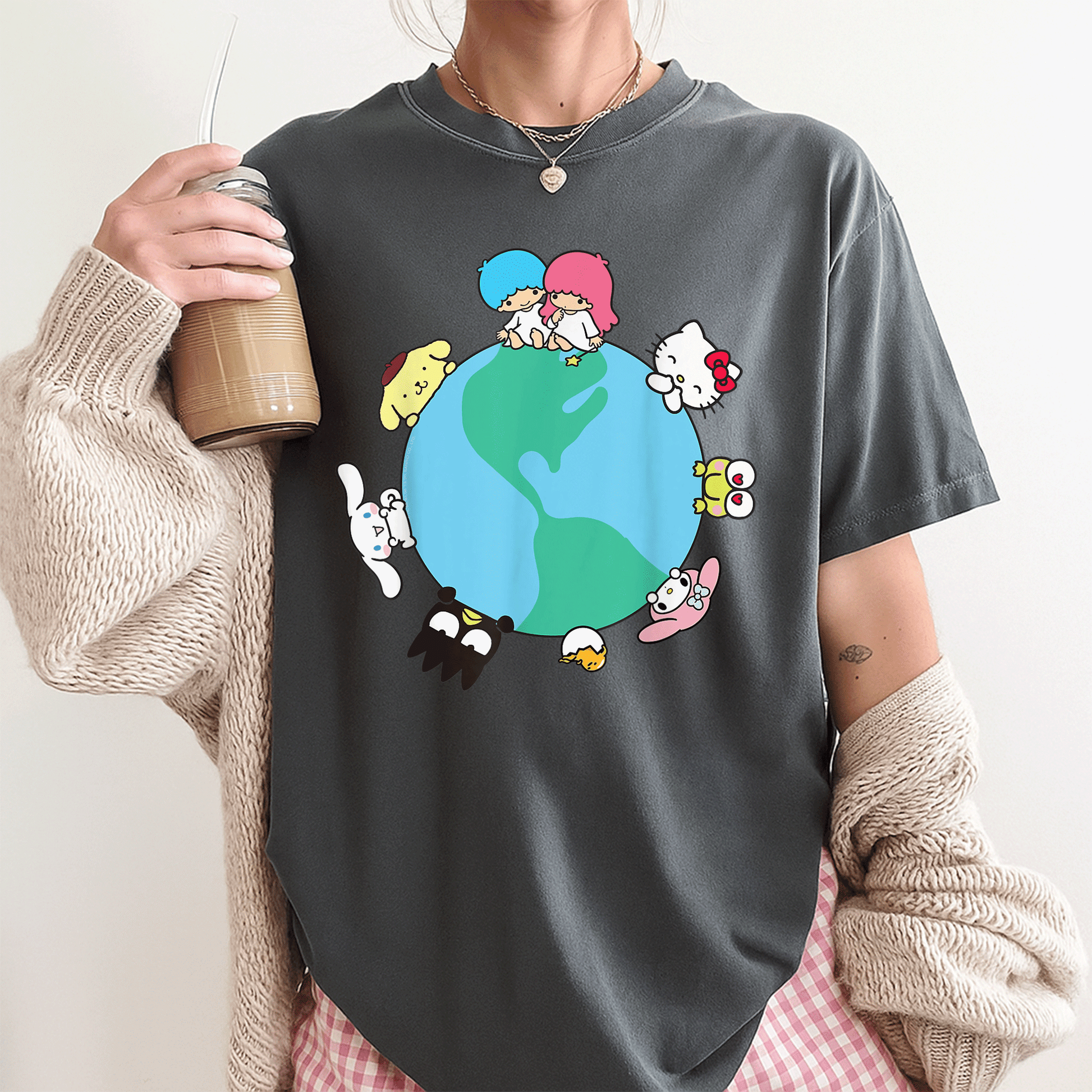 Cute Hello Kitty and Friends Sanrio Earth T-Shirt - Stylish Graphic Tee for Kids and Adults, Perfect for Daily Wear and Gifts - 3