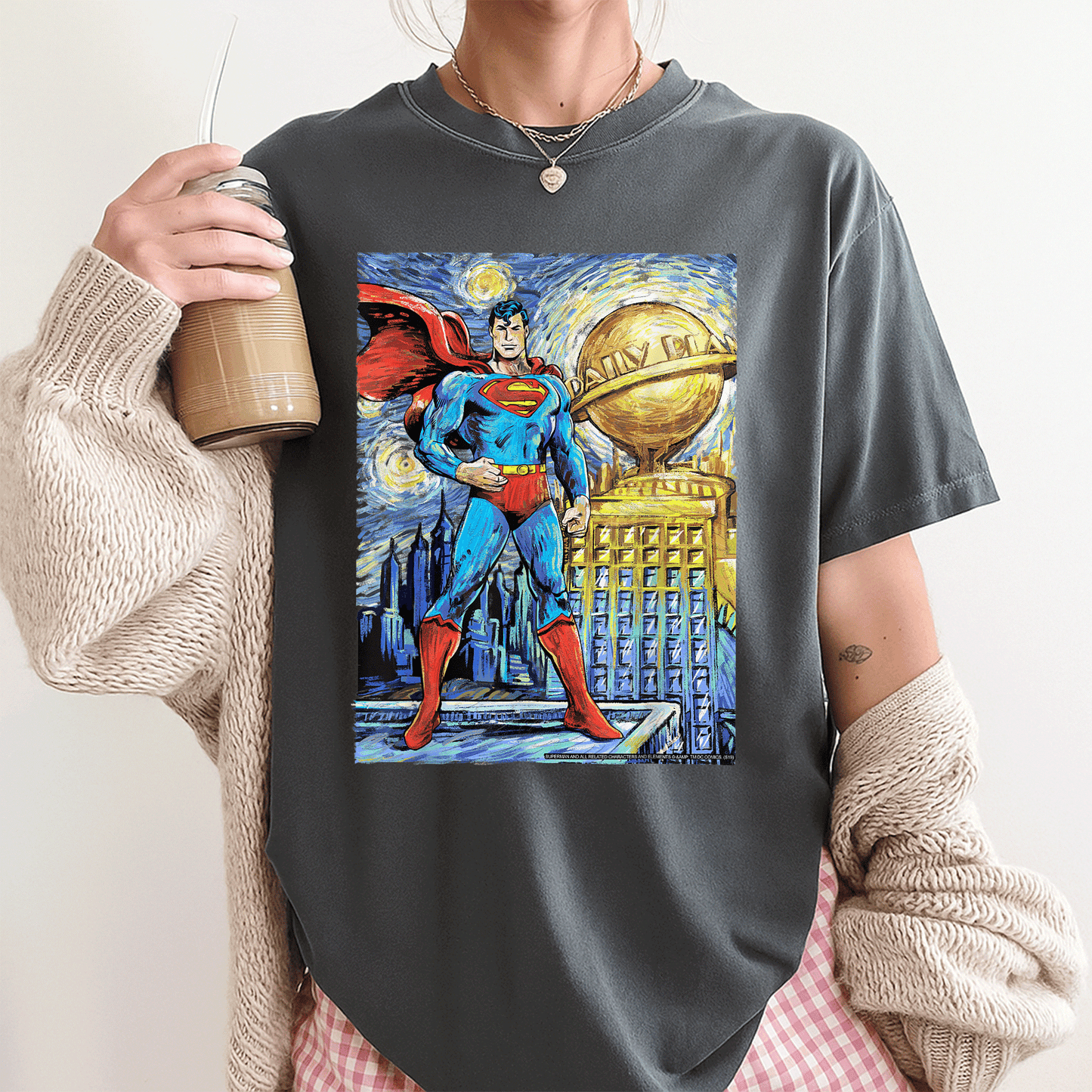 Stylish DC Comics Superman Starry Night Portrait T-Shirt - Unique Cosmic Art Design for Fans and Collectors - 3