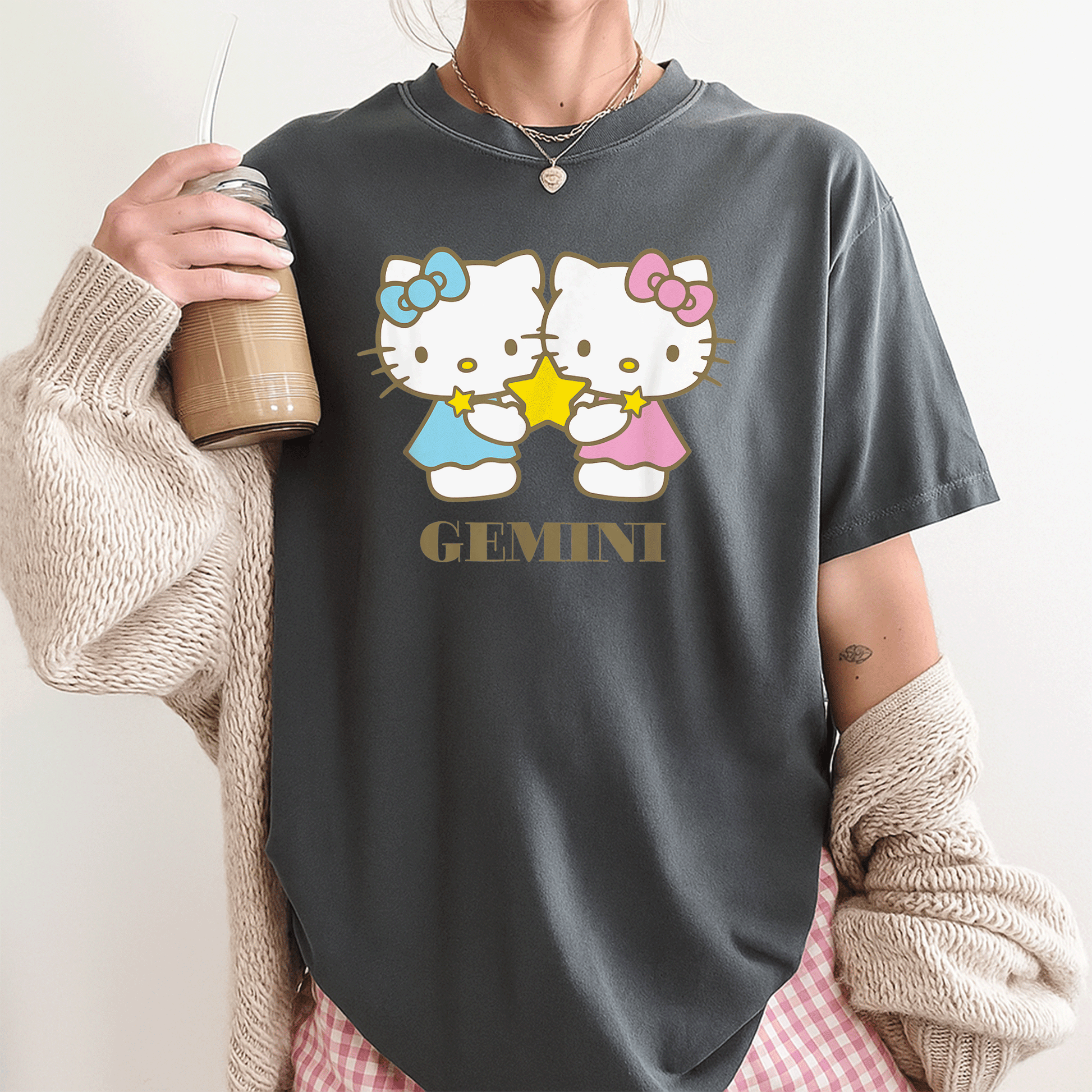Cute Hello Kitty Gemini Zodiac T-Shirt for Women, Fun Astrological Graphics, Perfect Gift for Gemini Fans and Hello Kitty Lovers - 3