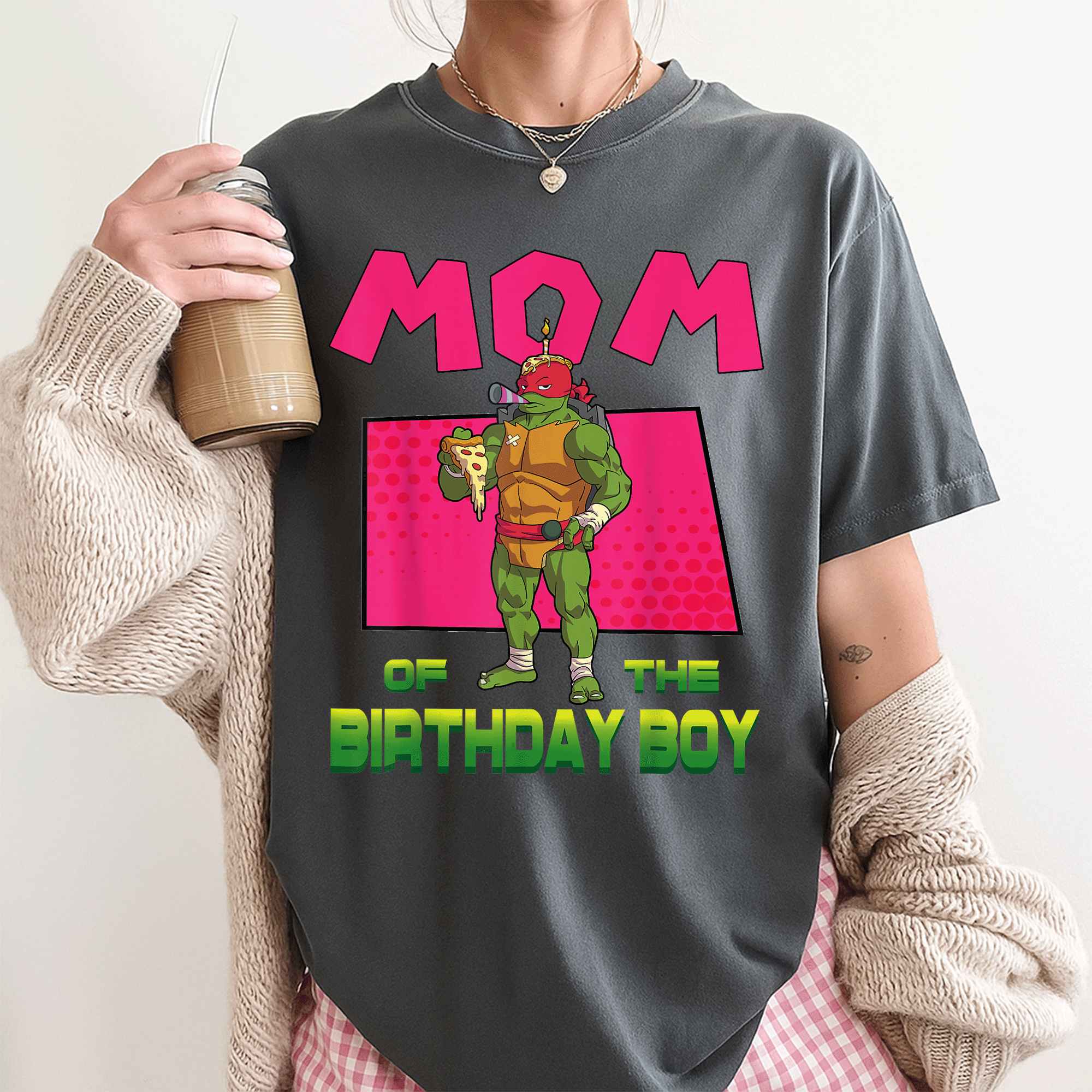 Mademark Teenage Mutant Ninja Turtles Raph Birthday Boy Pizza Theme T-Shirt for Moms - Fun and Festive Party Wear! - 3