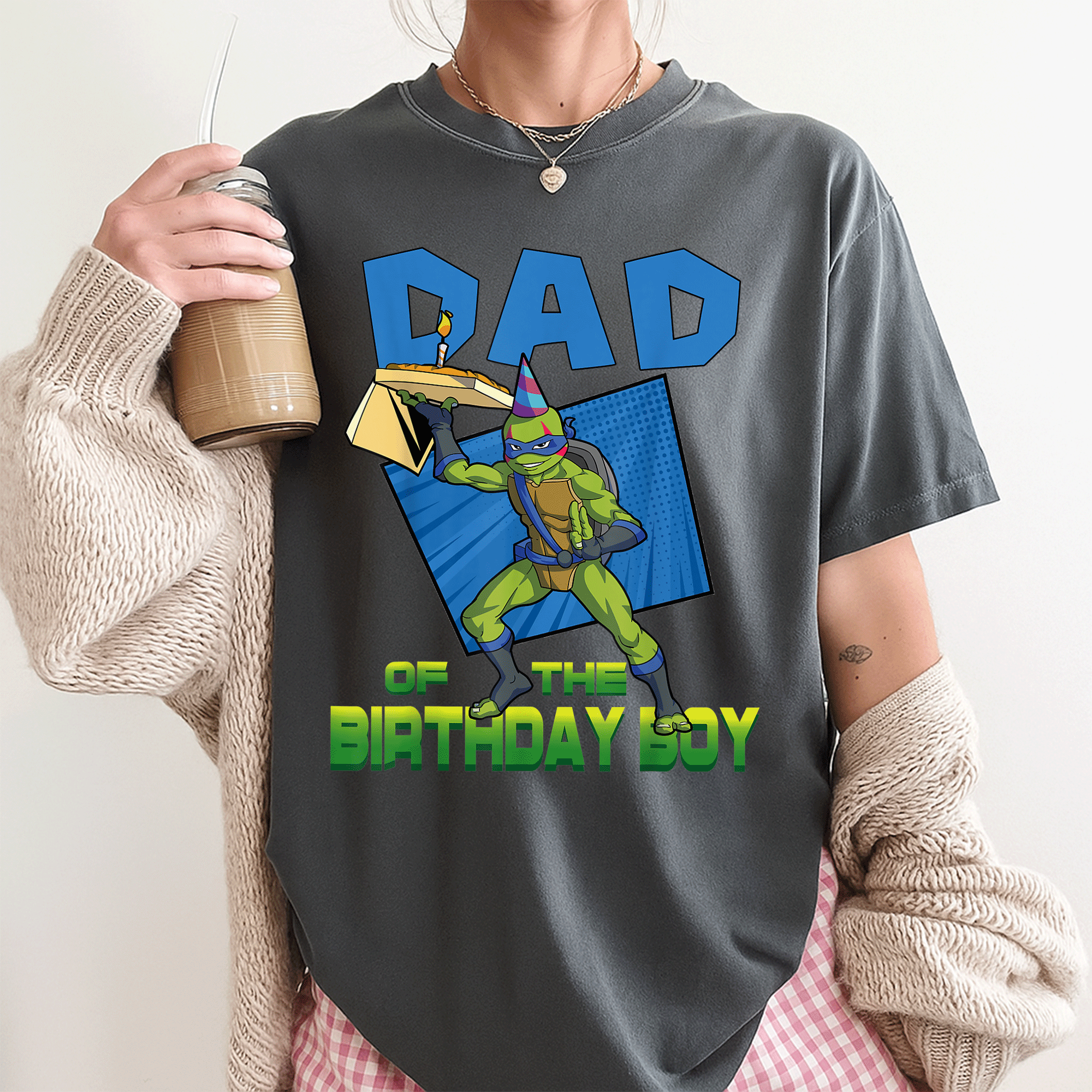 Mademark Teenage Mutant Ninja Turtles Men's Leo Daddy of the Birthday Boy Pizza Party T-Shirt for Fun Celebrations - 3