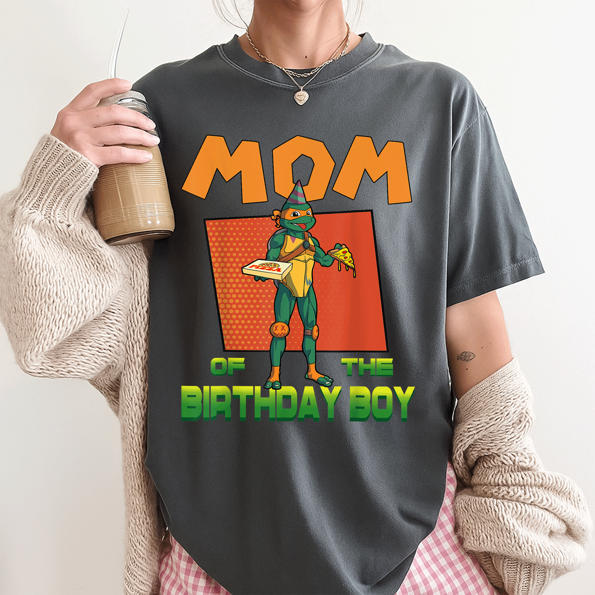 Mademark TMNT Mikey Pizza Theme Party T-Shirt for Mommy of the Birthday Boy - Fun and Stylish Celebration Outfit - 3