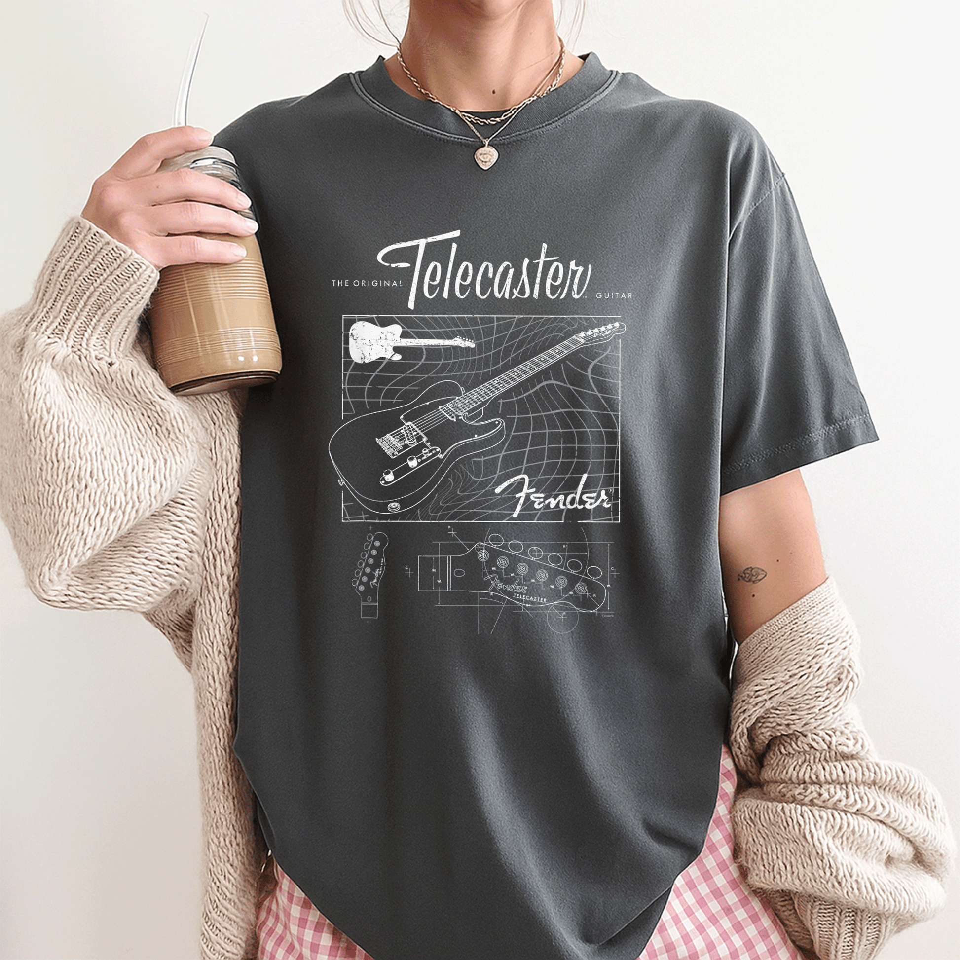 Fender Original Telecaster Guitar Schematic Poster T-Shirt for Music Lovers and Guitar Enthusiasts, Stylish and Unique Design - 3