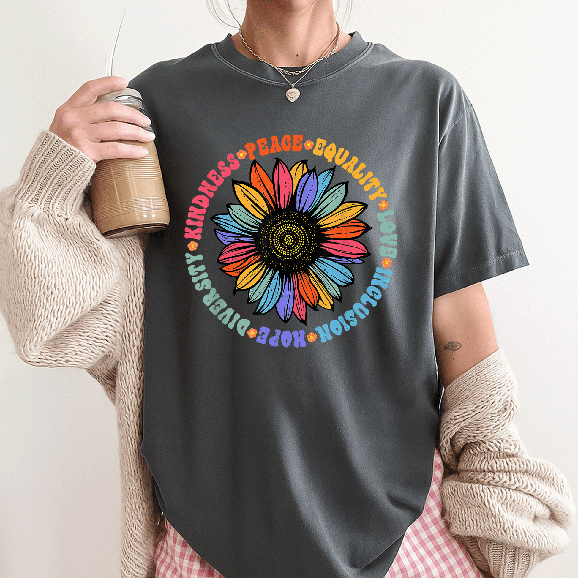 Kindness Love Equality Diverse Human Rights T-Shirt – Spread Peace, Hope, and Unity with Vibrant Graphic Design - 3