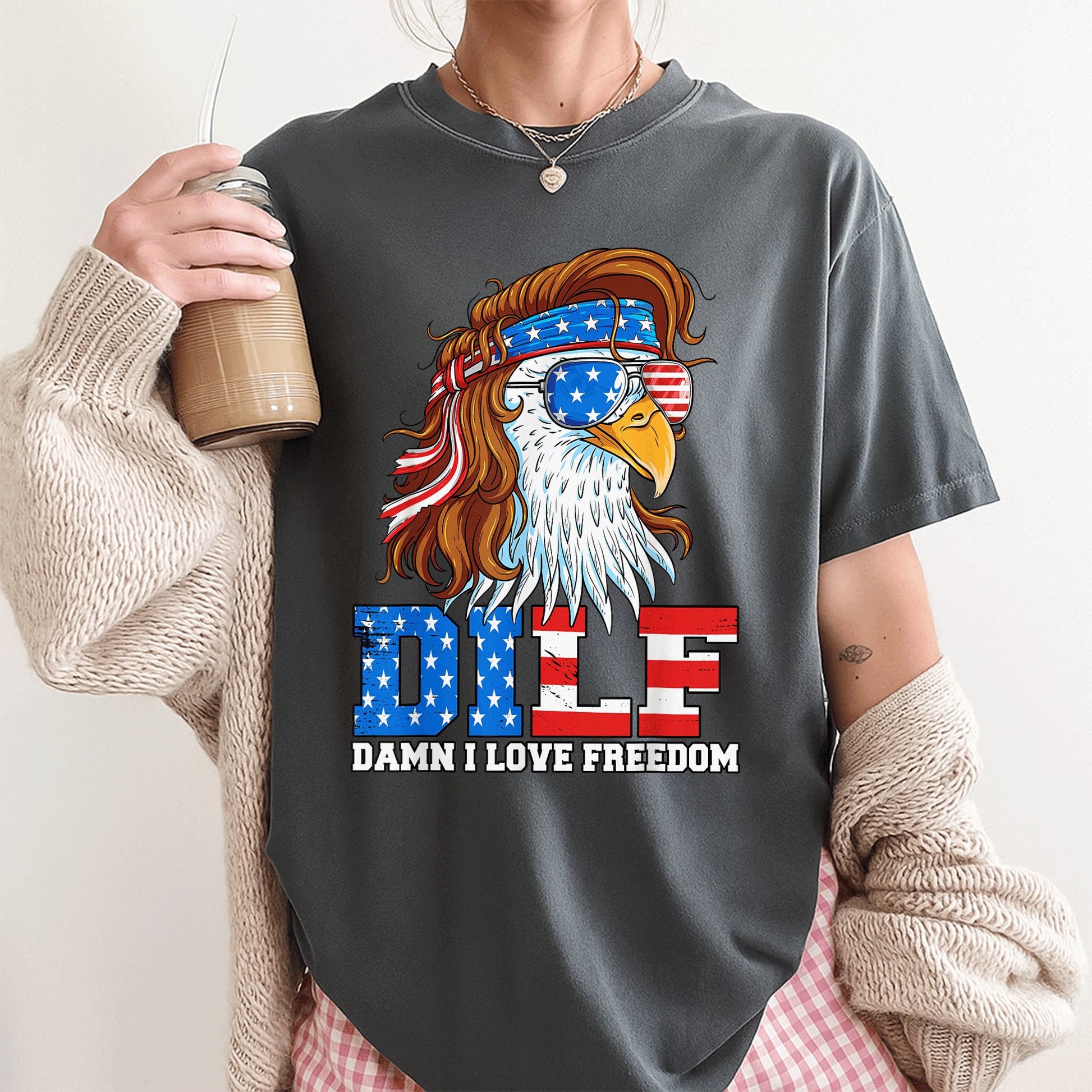 Funny DILF Damn I Love Freedom Eagle T-Shirt for Patriotic 4th of July Celebrations - Perfect Gift for Dad! - 3