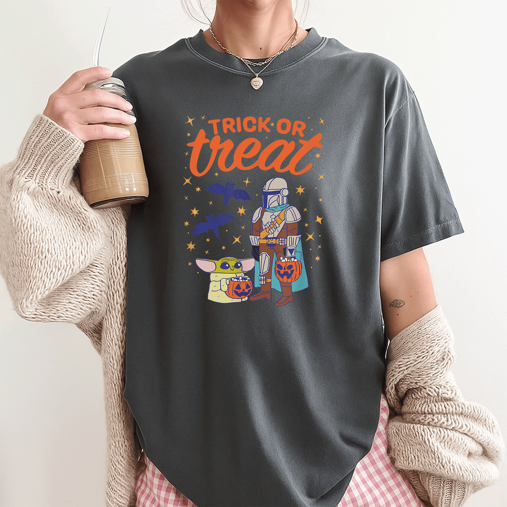 Mandalorian Grogu Halloween Trick or Treat T-Shirt for Kids, Cute and Fun T-Shirt for Star Wars Fans, Perfect Costume Tee - 3