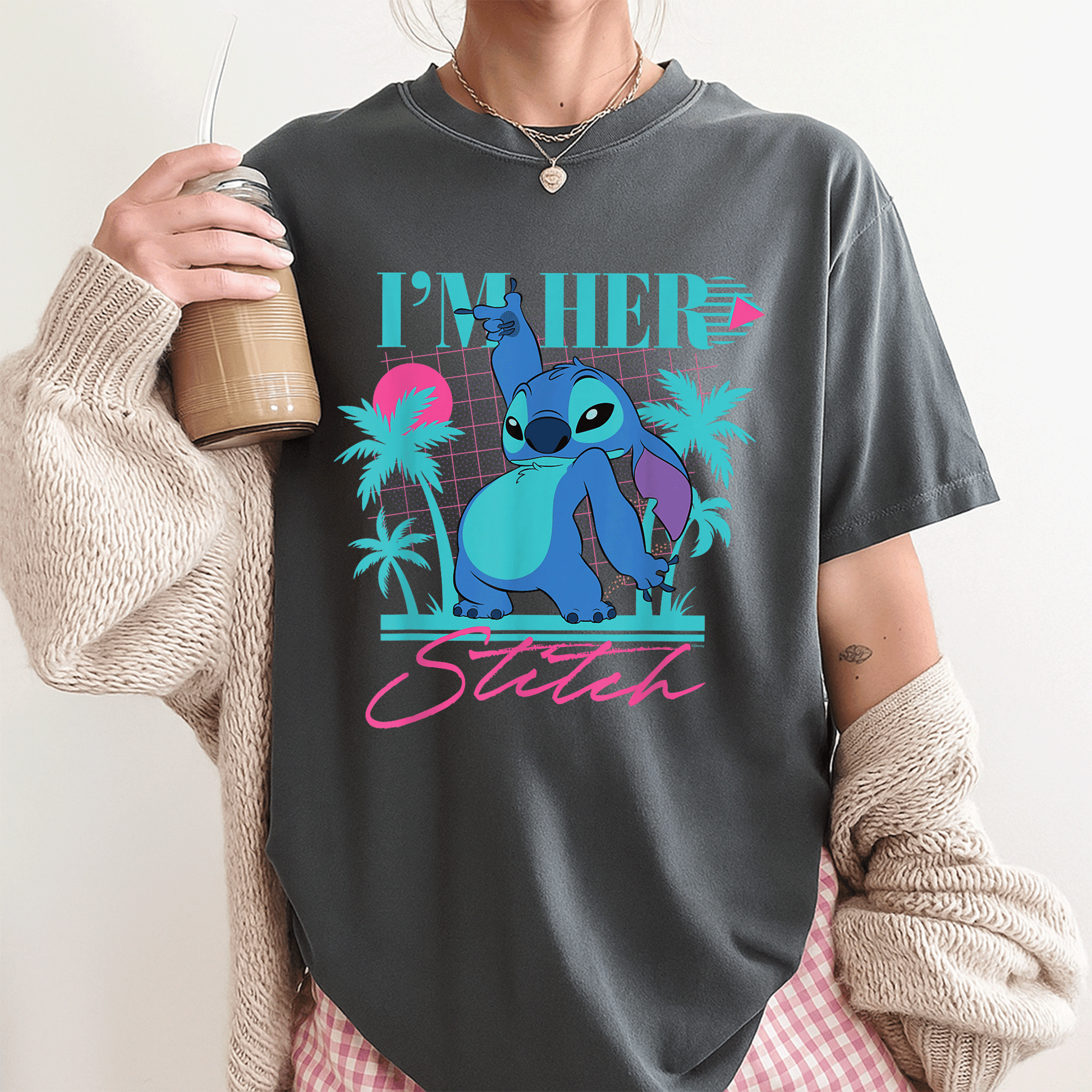 Disney Stitch Retro 90s Couples Matching T-Shirt I'm Her Stitch Cute Design for Lovebirds Perfect Gift for Him and Her - 3