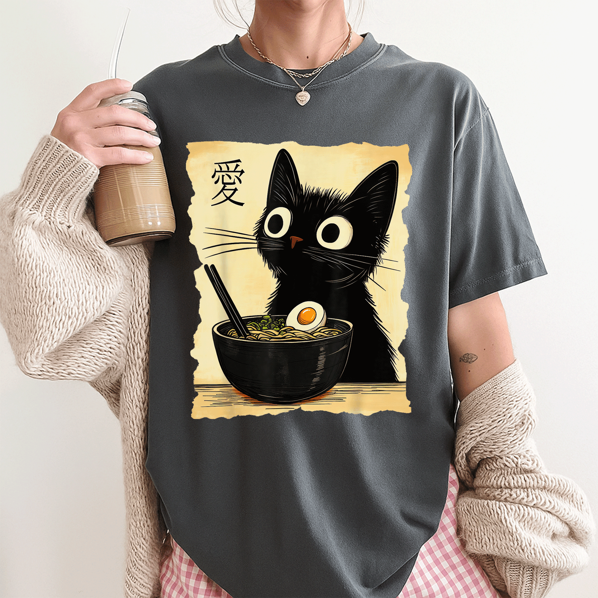 Funny Cat Ramen Graphic Tee - Cute Japanese Kawaii Anime Cat T-Shirt for Cat Lovers and Anime Fans, Perfect Gift! - 3