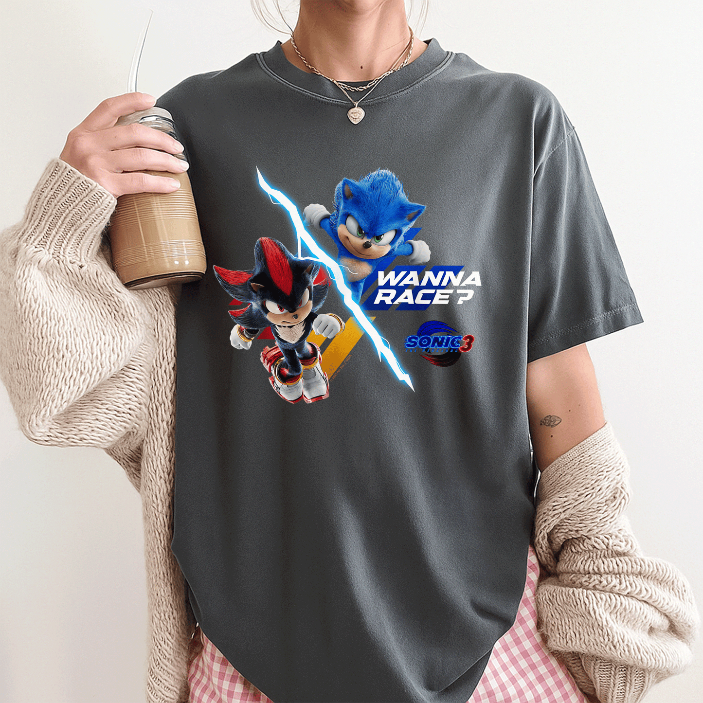 Sonic the Hedgehog 3 Wanna Race T-Shirt for Gamers – Fun & Stylish Graphic Tee Featuring Iconic Racing Design - 3