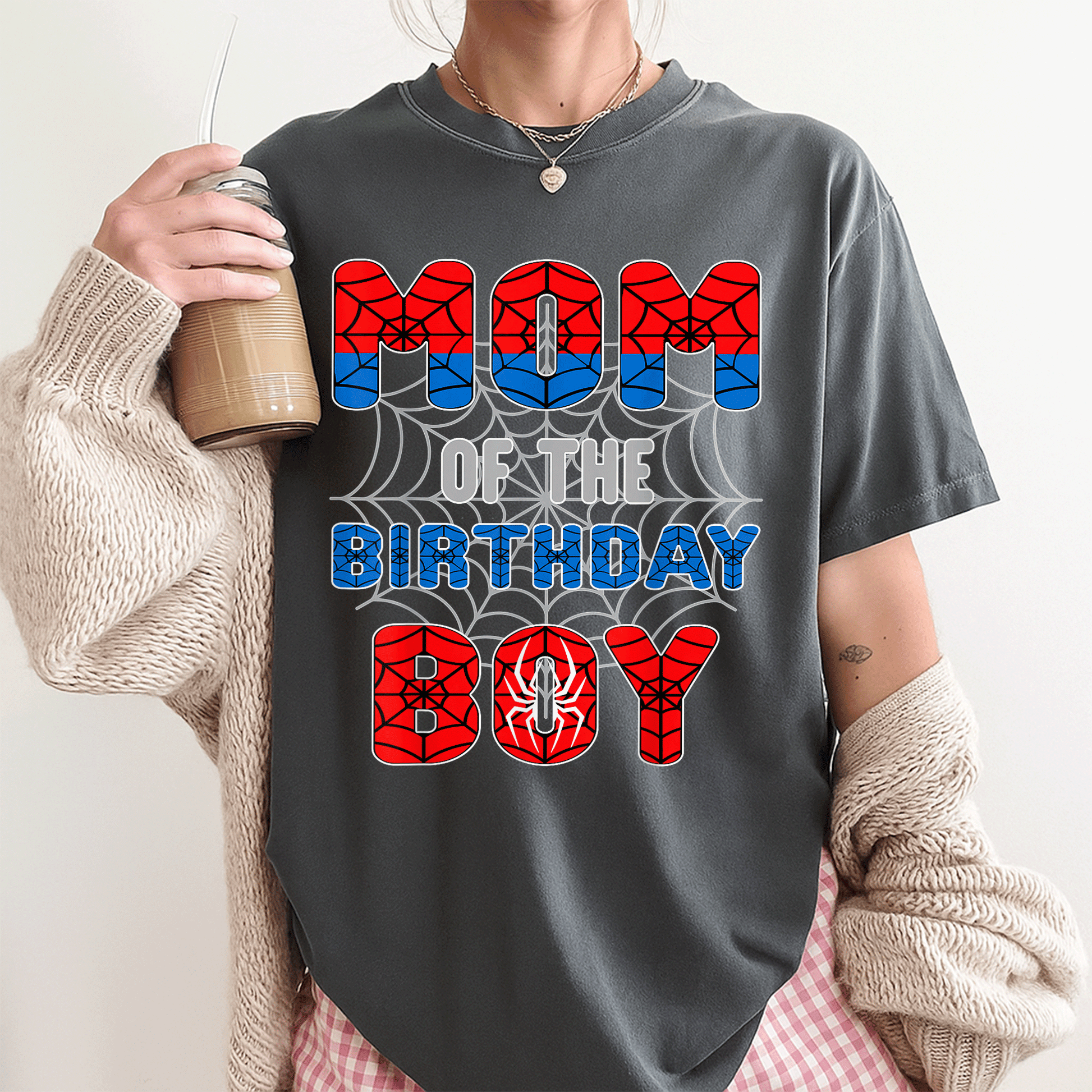Spider Web Birthday Party T-Shirt for Mom of the Birthday Boy Fun and Festive Design Perfect for Celebration and Family Events - 3