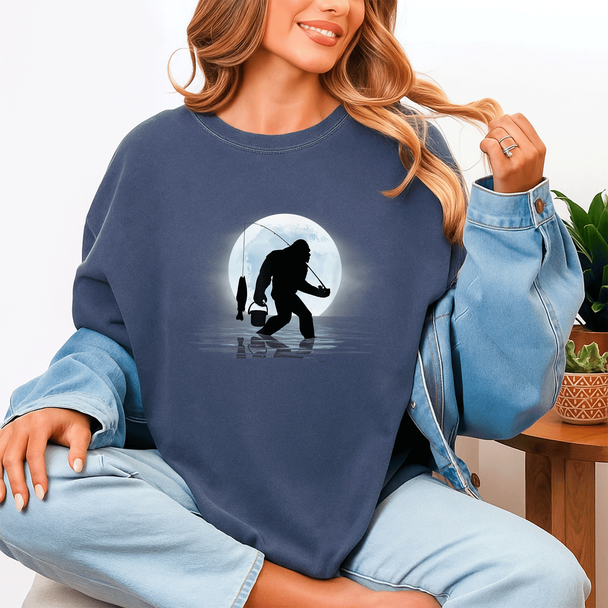 Funny Bigfoot Fishing Shirt for Night Fishing Lovers, Featuring Sasquatch and Fish - Great Gift for Anglers and Nature Fans! - 4