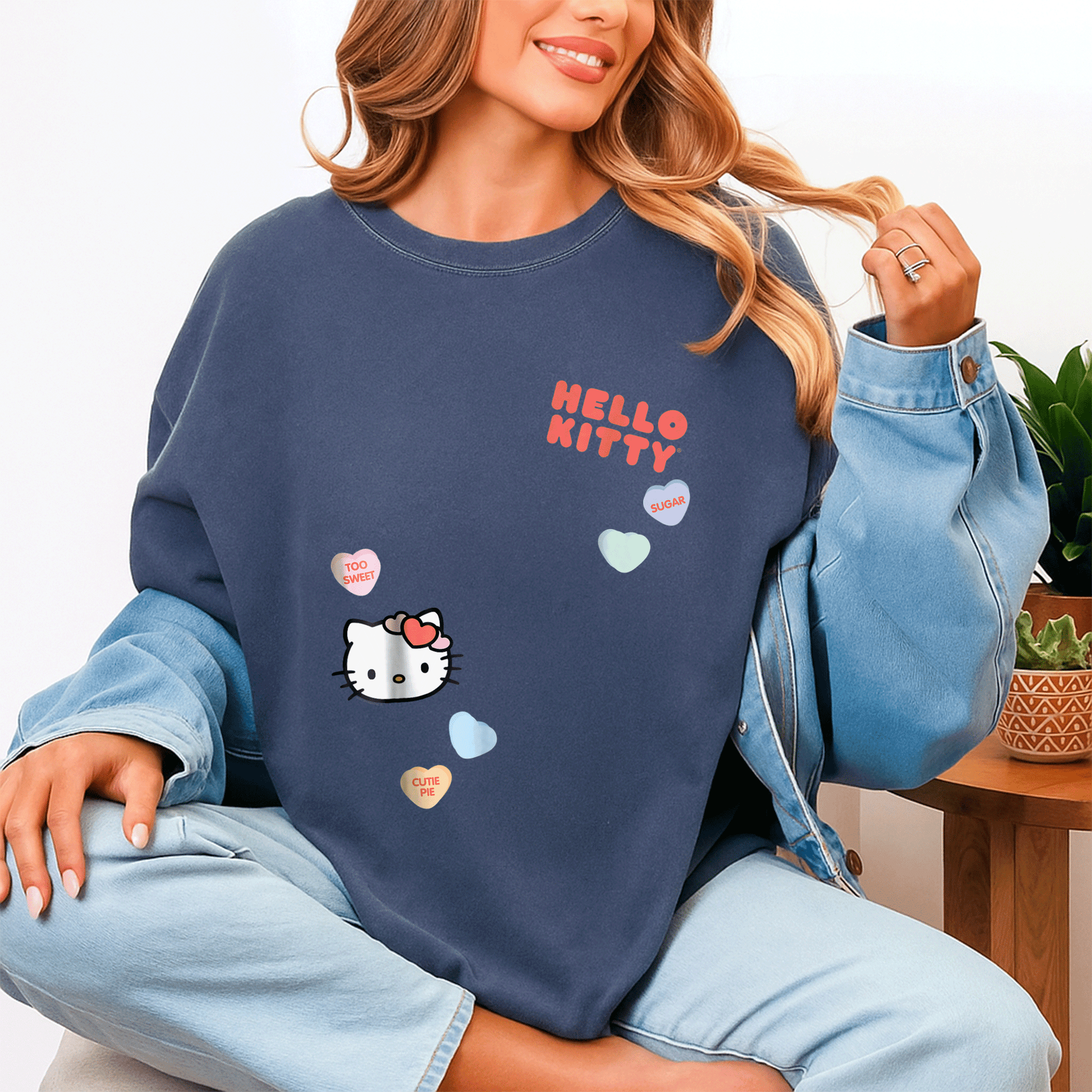 Cute Hello Kitty Candy Hearts Valentine Tee Shirt for Kids and Adults, Adorable Love-Themed Graphic Tee Perfect for Valentine's Day - 4