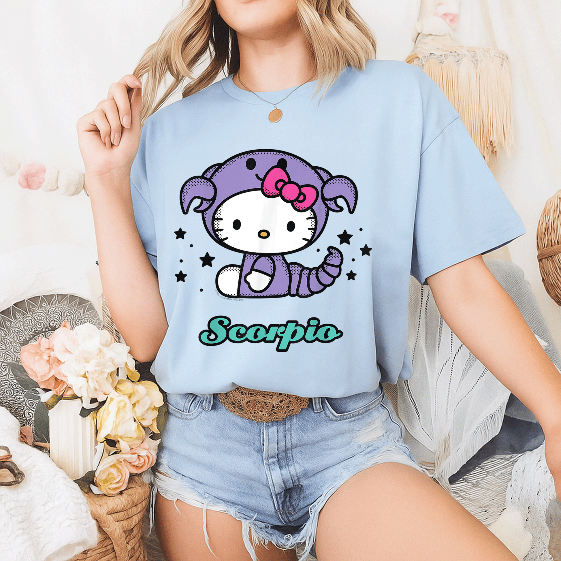 Cute Hello Kitty Scorpio Zodiac Tee Shirt - Adorable Design for Astrology Lovers - Stylish and Comfy Apparel for Feline Fans - 2