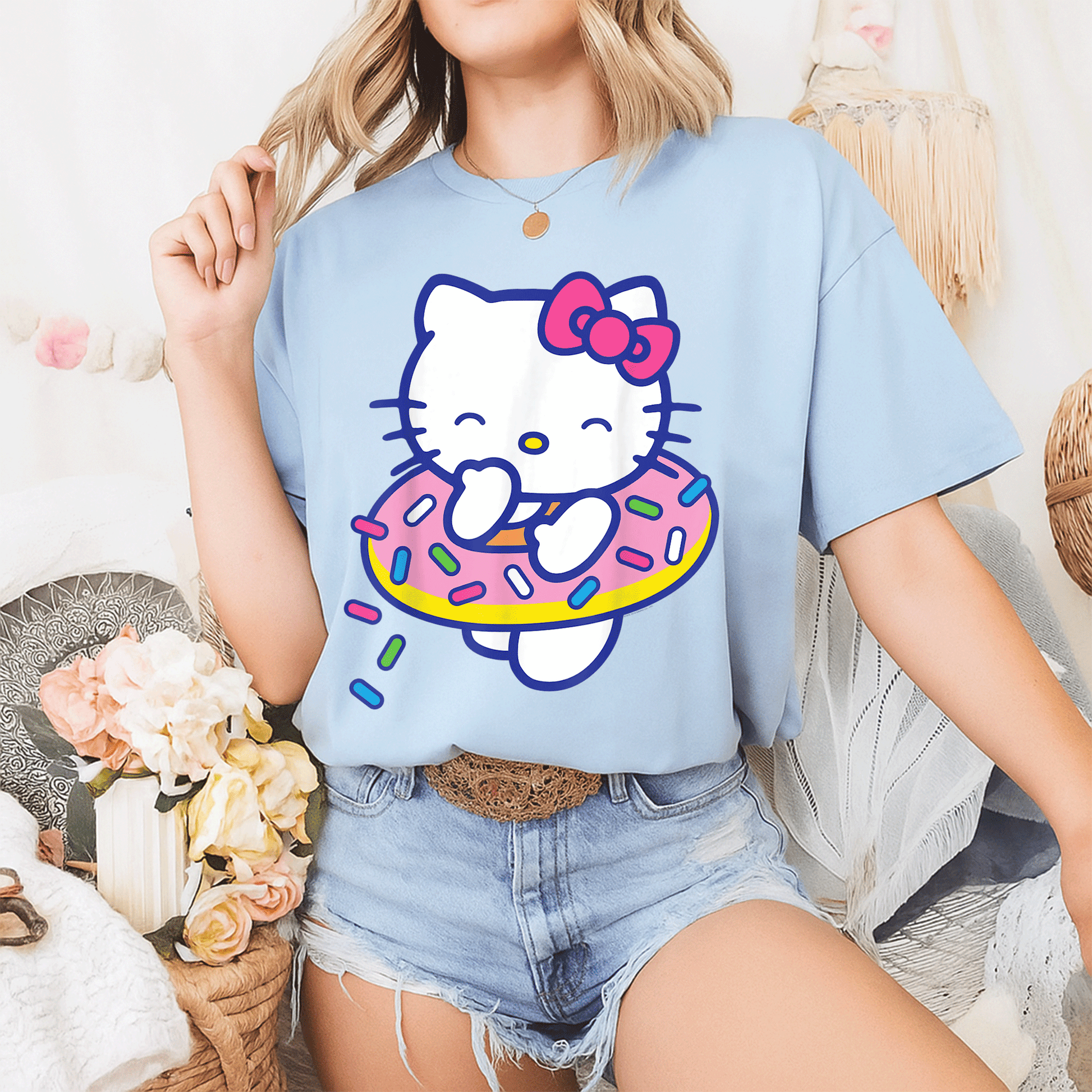 Cute Hello Kitty Donut Sprinkles Floaty Summer Swimming T-Shirt for Kids - Adorable Swimwear for Fun Beach Days - 2