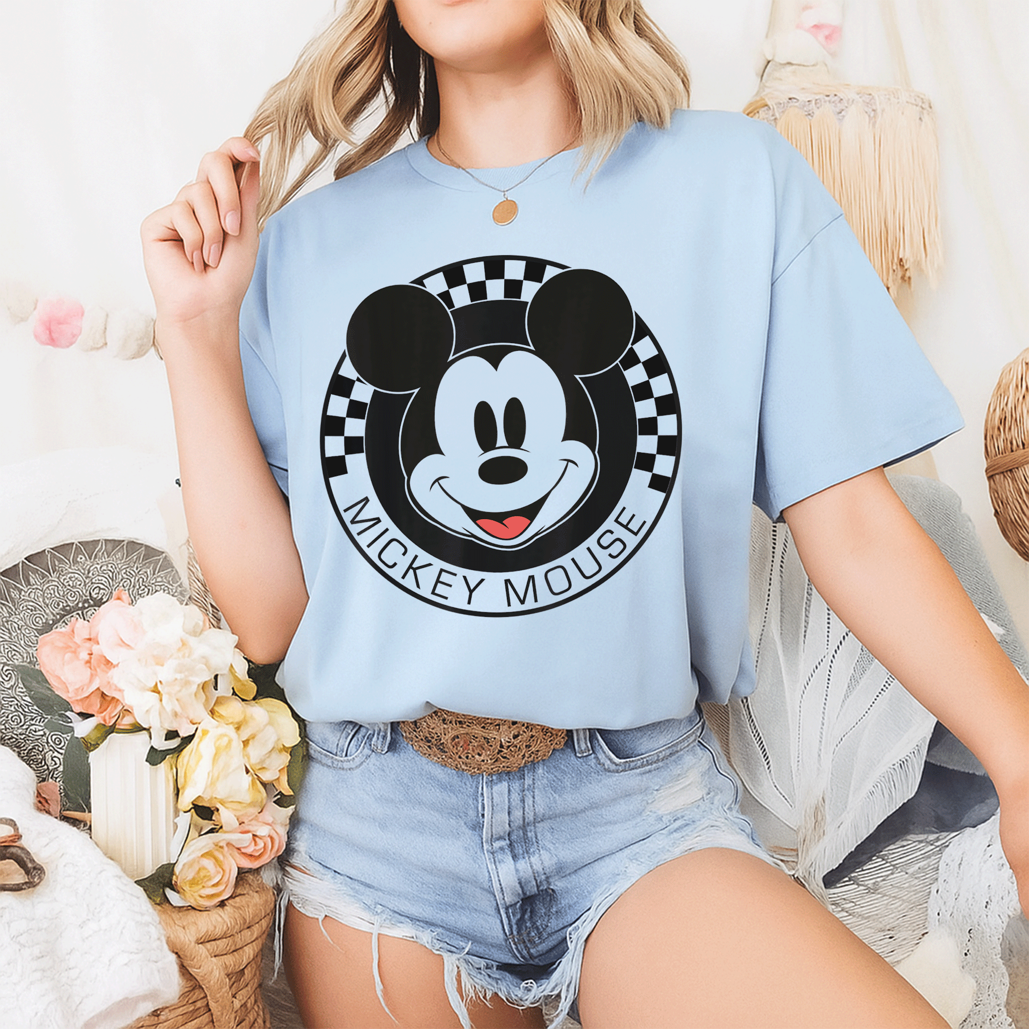 Disney Mickey Mouse Checkerboard Circle T-Shirt for Kids and Adults – Fun and Colorful Mickey and Friends Design - 2