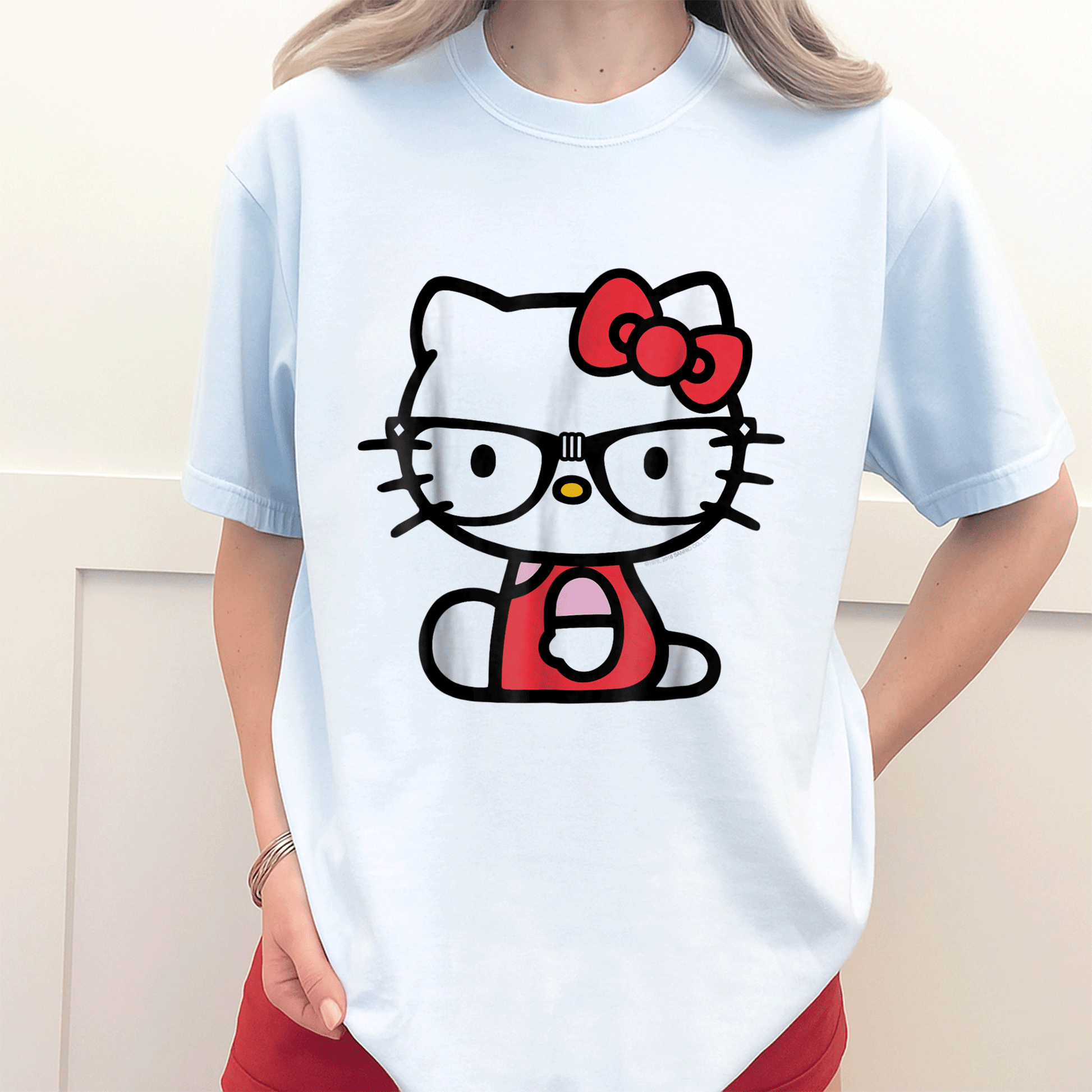 Cute Hello Kitty Nerd Glasses Tee Shirt Perfect for Fans Stylish Graphic Tee with Adorable Kitty Design for Everyday Wear - 3