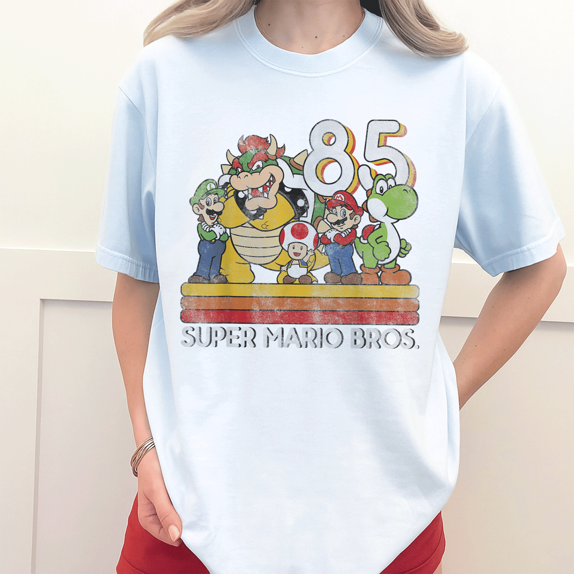 Nintendo Super Mario Retro Character Graphic T-Shirt Unleash Nostalgia with Iconic Mario and Friends Retro Design - 3
