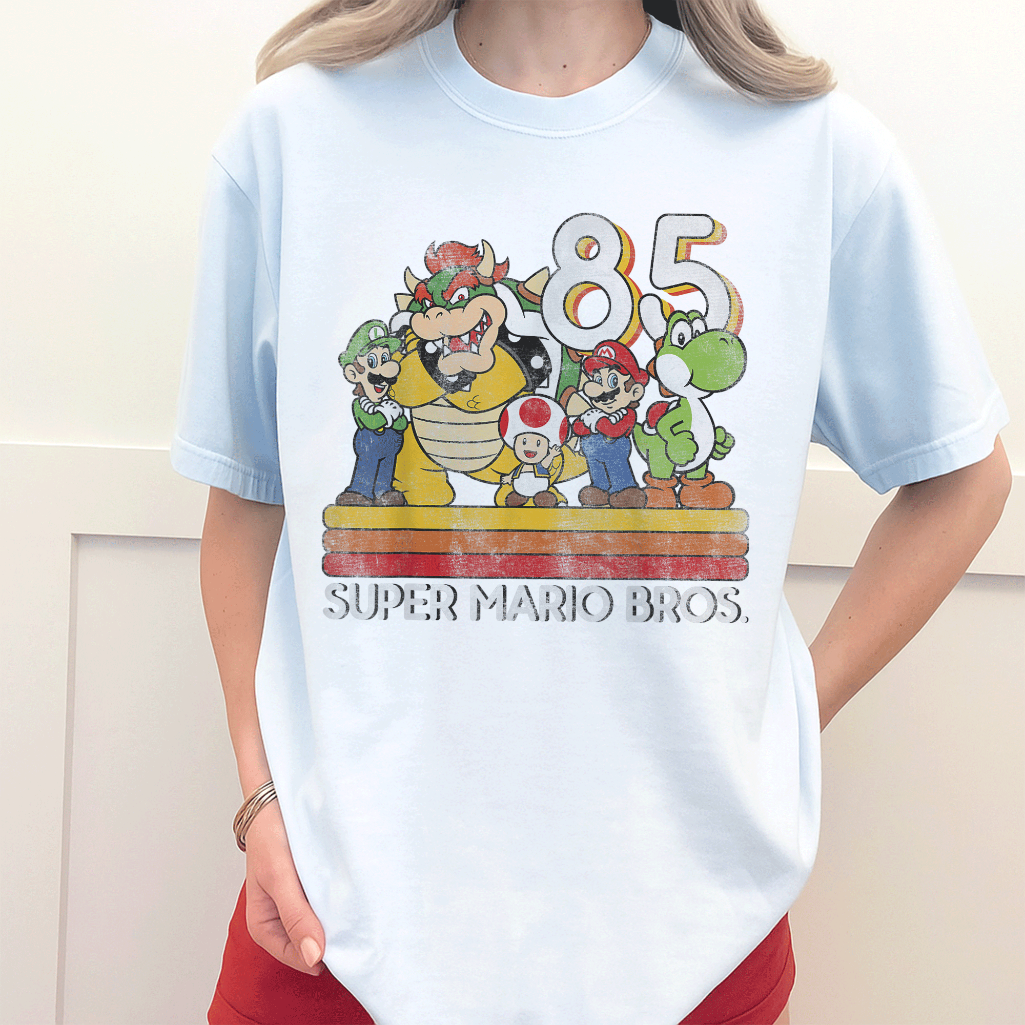 Nintendo Super Mario Retro Character Graphic T-Shirt Unleash Nostalgia with Iconic Mario and Friends Retro Design - 3