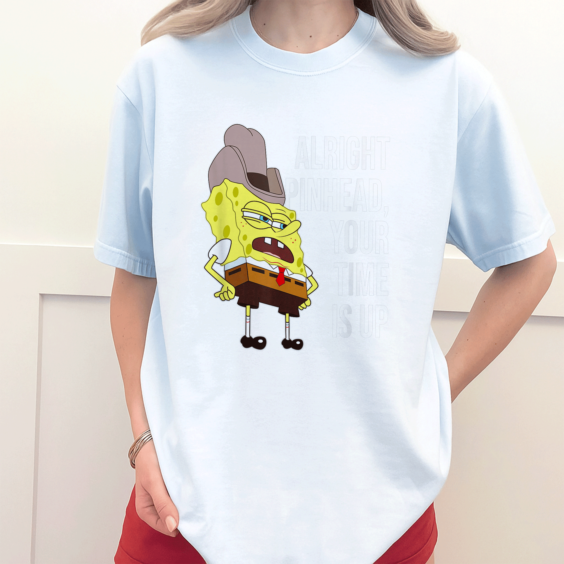 Mademark x SpongeBob SquarePants Alright Pinhead Your Time is Up Graphic T-Shirt for Fans of Fun and Retro Style - 3