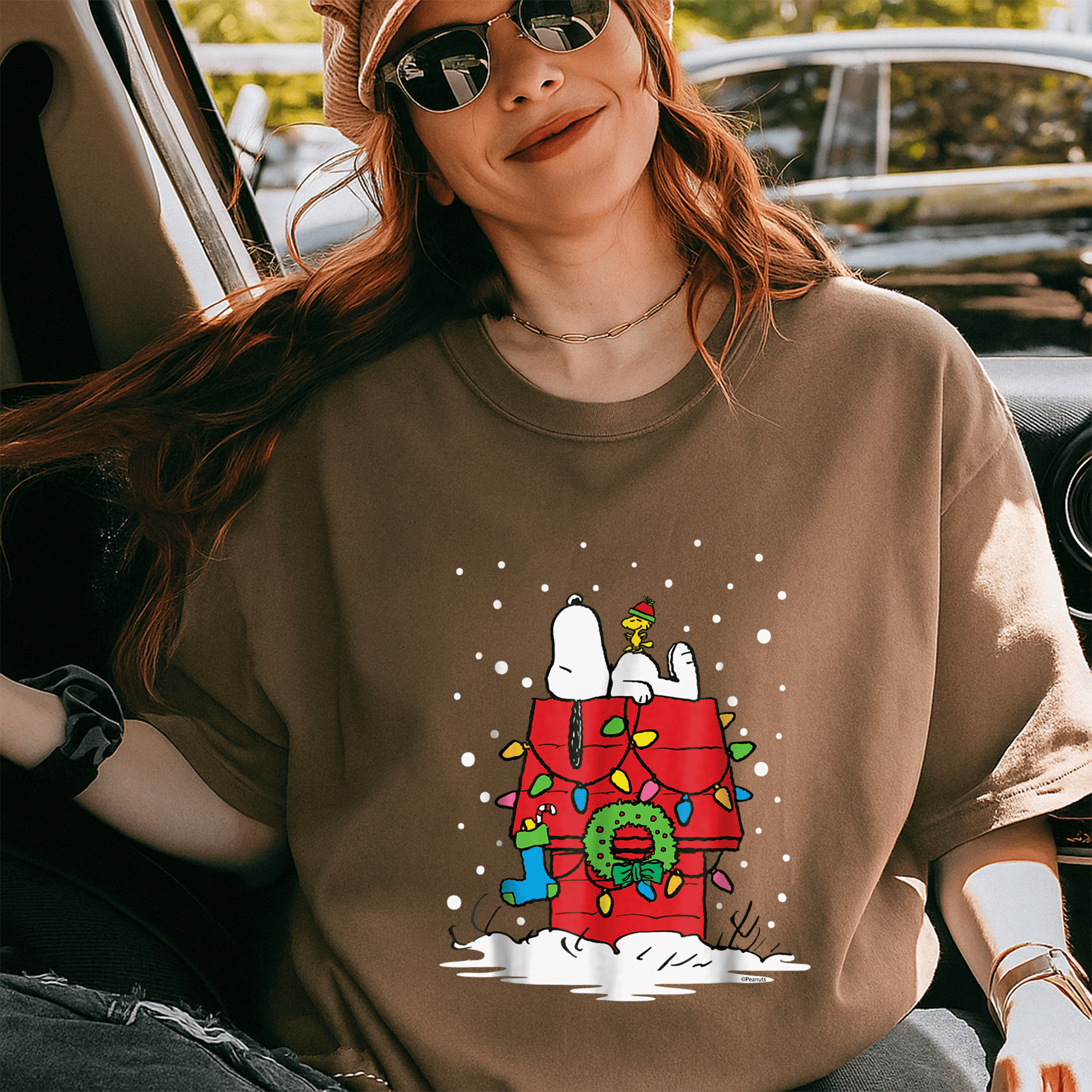 Light Up Peanuts Snoopy and Woodstock Stocking T-shirt – Perfect Holiday Tee for Fun and Festive Celebrations - 5