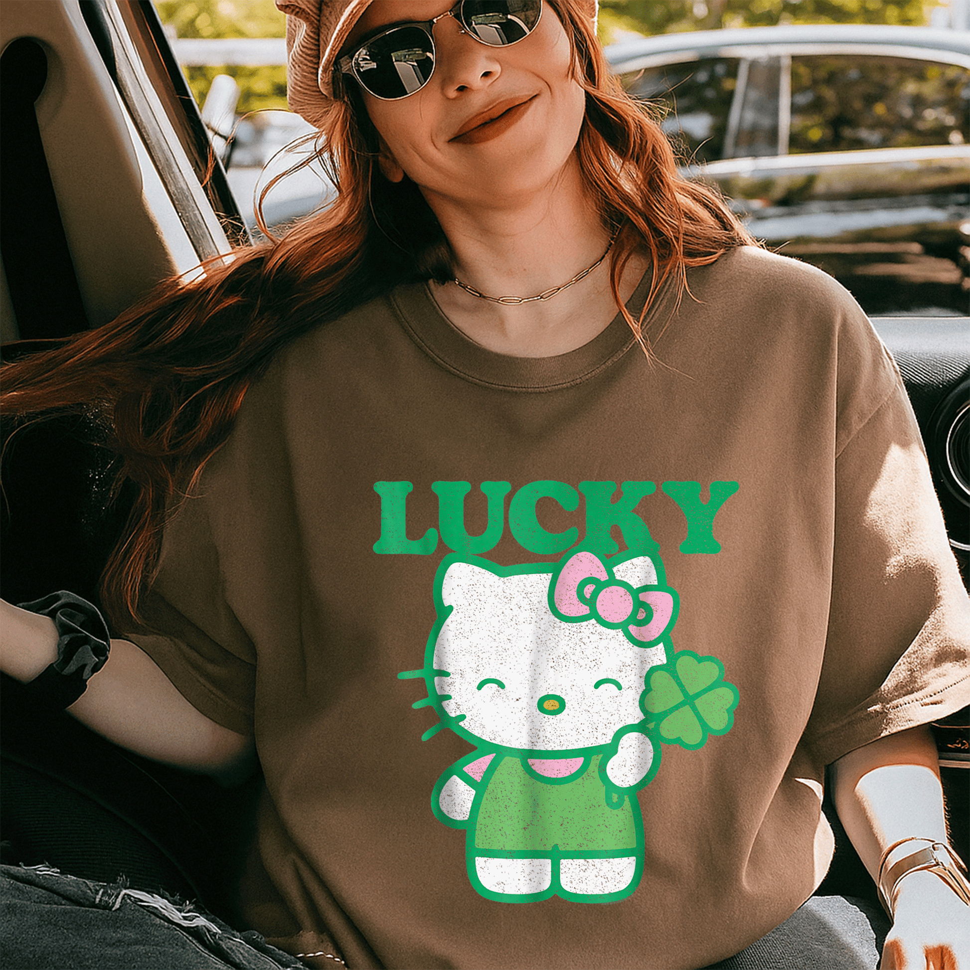 Cute Hello Kitty Lucky Clover Tee Shirt - Adorable Design Featuring Lucky Clover and Hello Kitty for Kids and Adults - 5