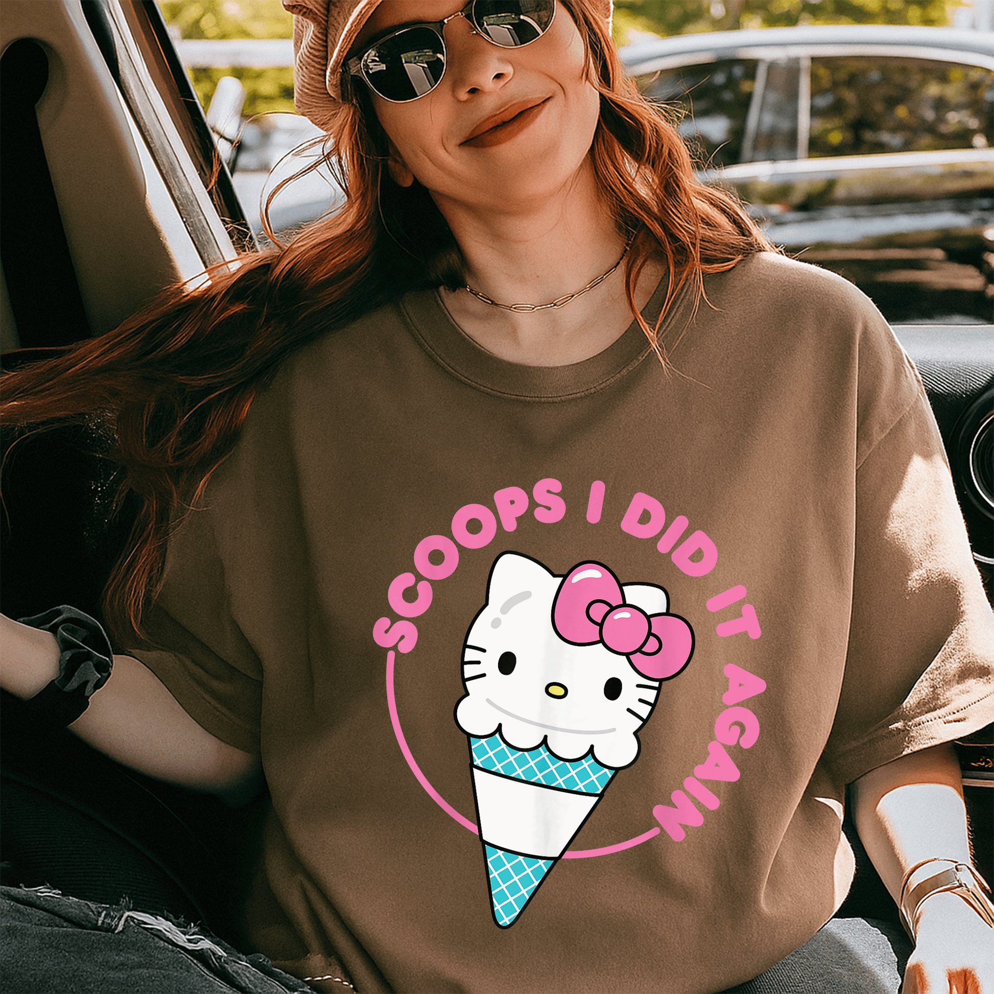 Cute Hello Kitty Ice Cream Cone Scoops I Did It Again T-Shirt for Kids and Adults - Sweet and Stylish Summer Fashion - 5