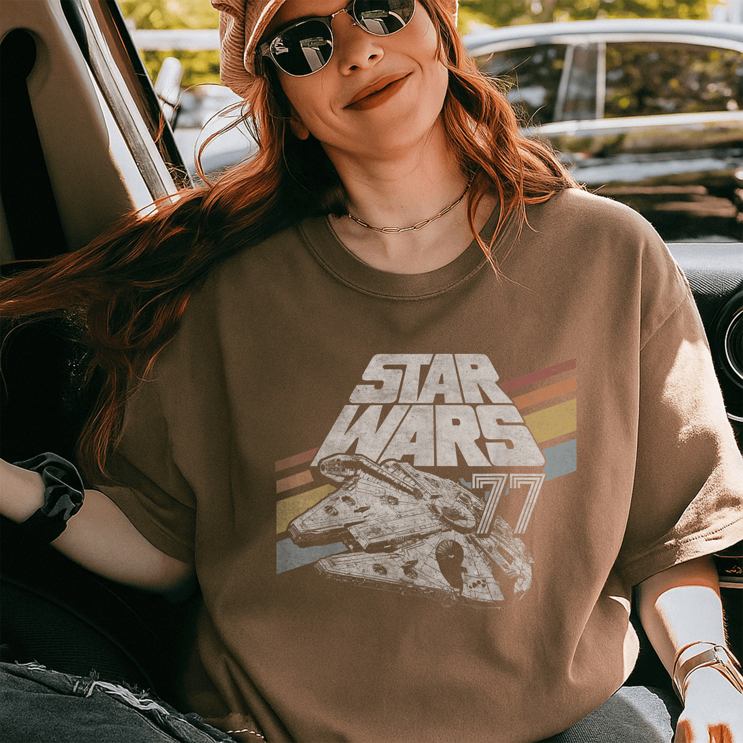 Retro Star Wars Millennium Falcon 77 T-Shirt with Stylish Diagonal Stripes – Perfect for Fans and Collectors! - 5
