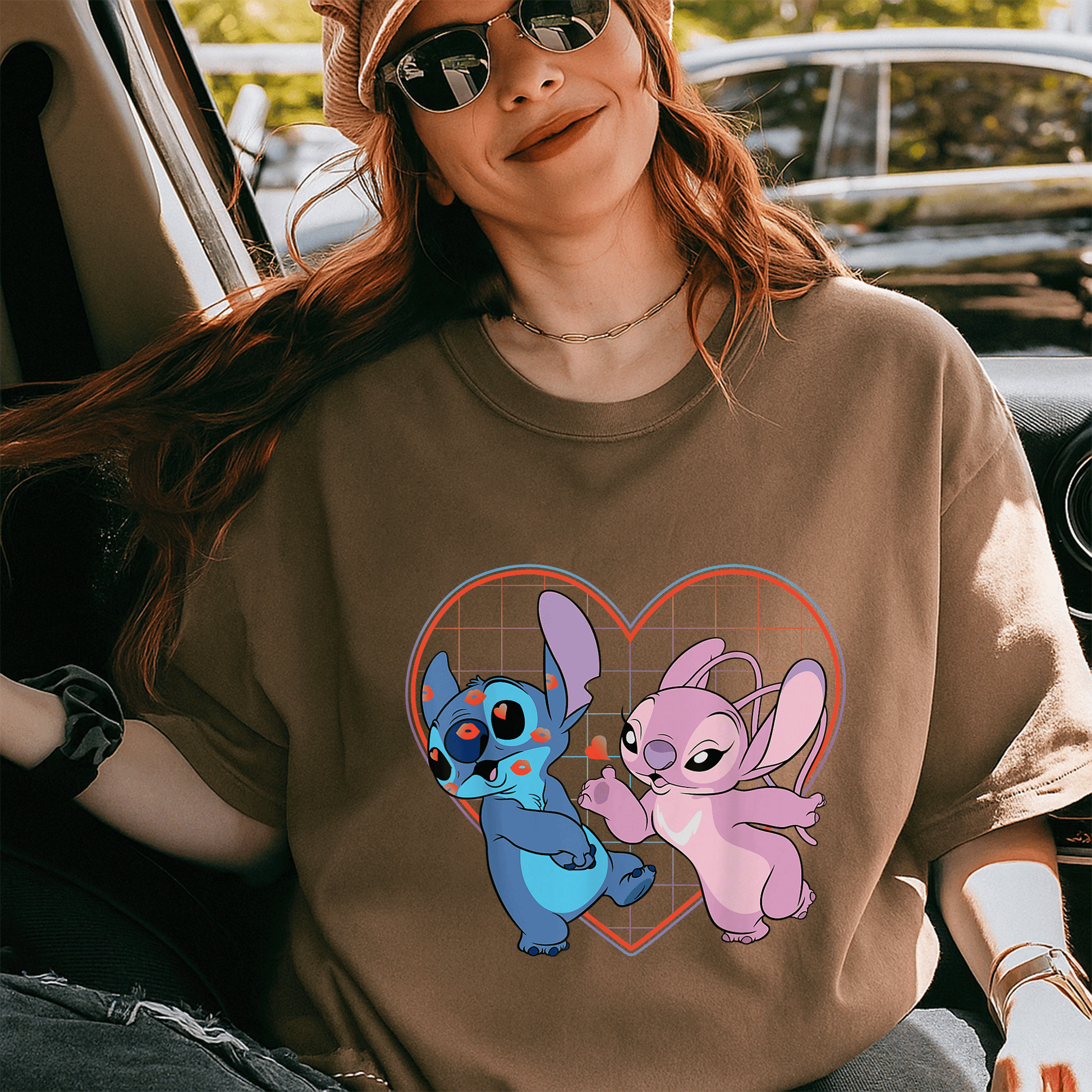 Cute Disney Lilo and Stitch Angel Heart Kisses T-Shirt for Fans of Cozy Style and Adorable Character Designs - 5