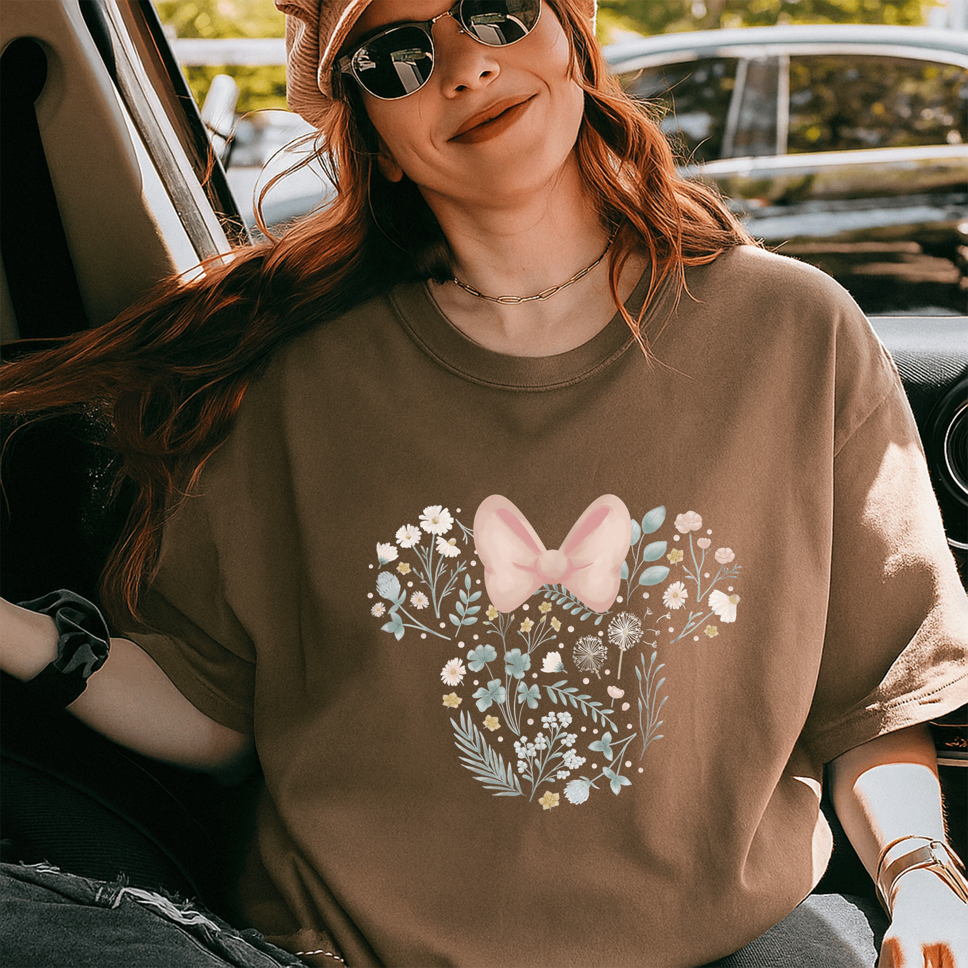 Disney Minnie Mouse Icon Spring Flowers T-Shirt for Women, Cute Floral Graphic Tee, Perfect for Casual Outings and Gifts - 5