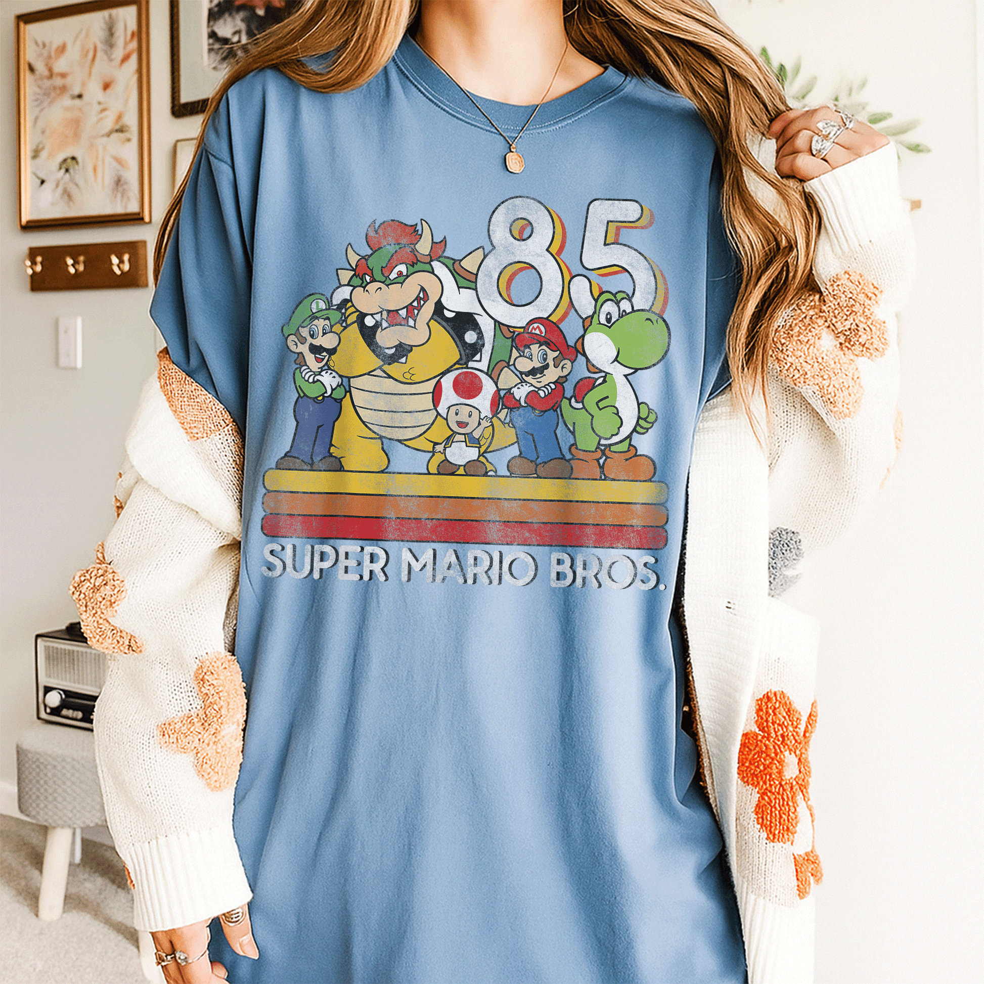 Nintendo Super Mario Retro Character Graphic T-Shirt Unleash Nostalgia with Iconic Mario and Friends Retro Design - 4
