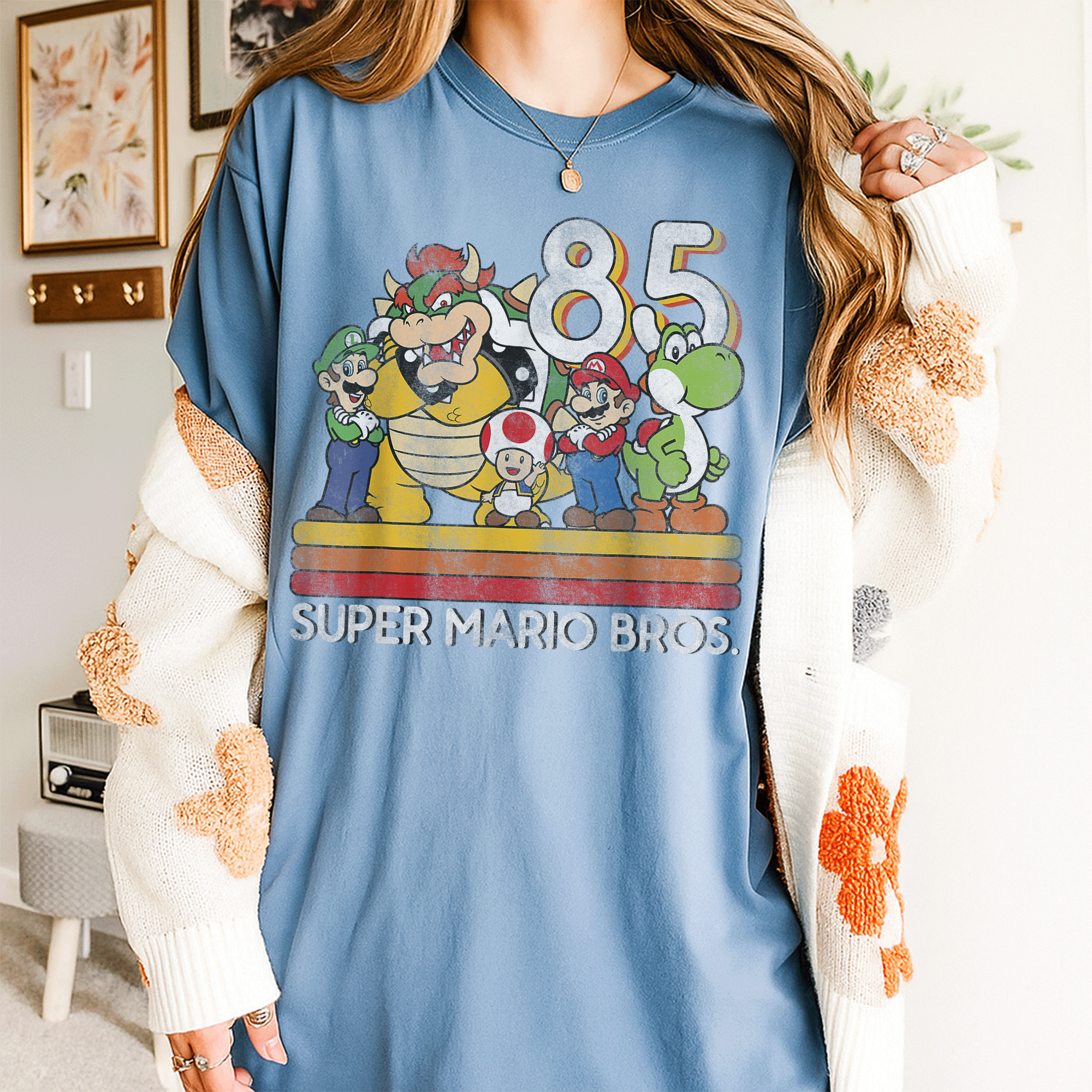 Nintendo Super Mario Retro Character Graphic T-Shirt Unleash Nostalgia with Iconic Mario and Friends Retro Design - 4