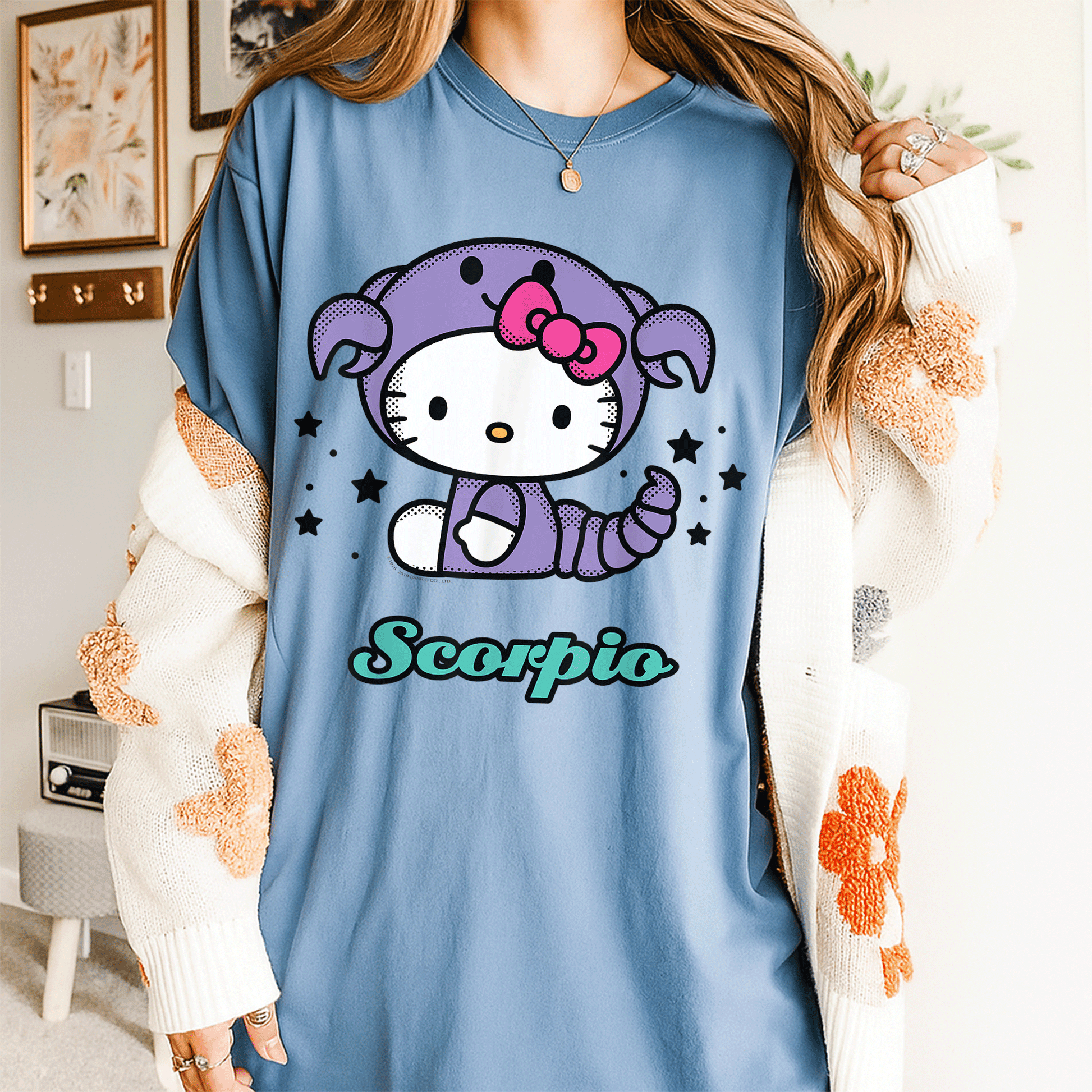 Cute Hello Kitty Scorpio Zodiac Tee Shirt - Adorable Design for Astrology Lovers - Stylish and Comfy Apparel for Feline Fans - 4