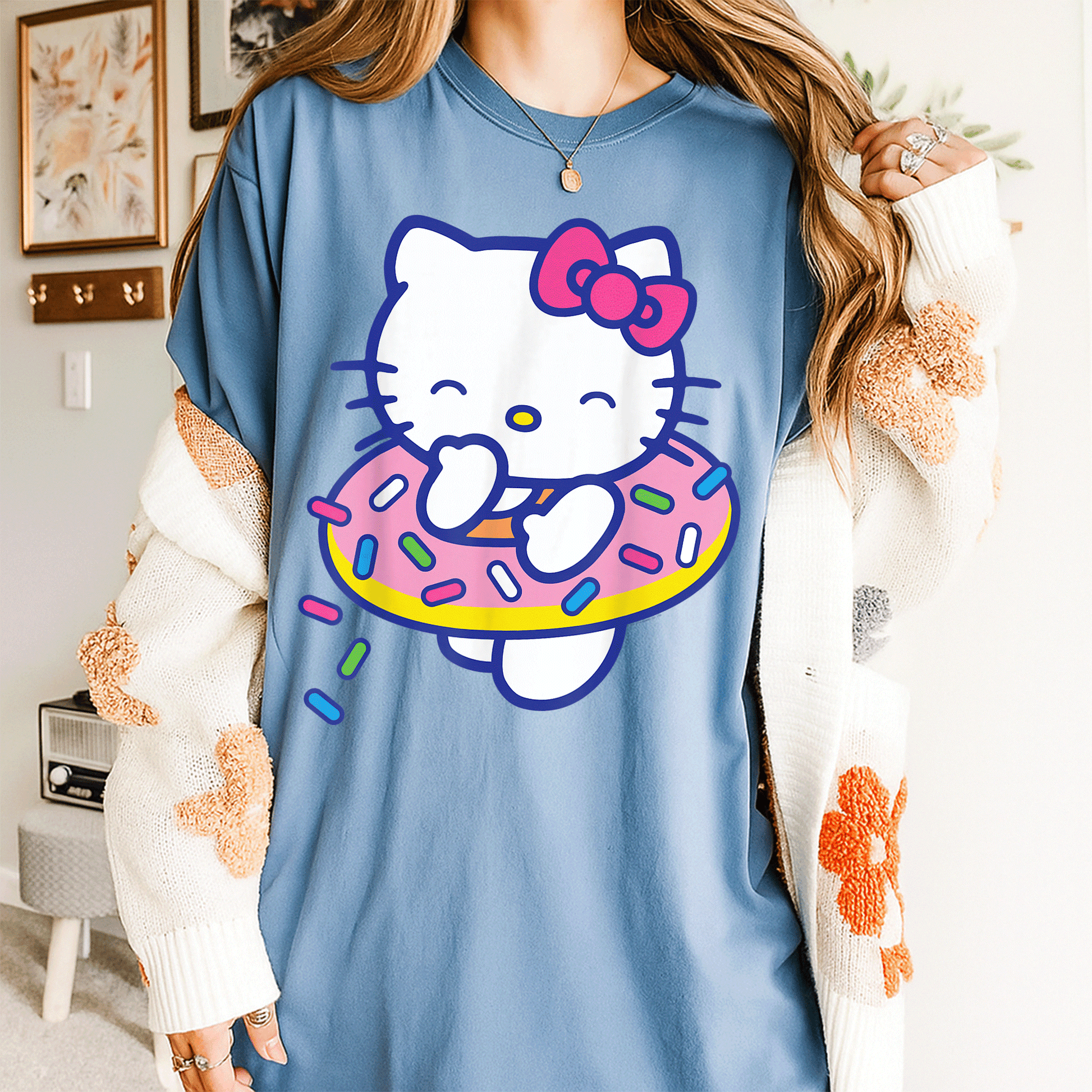 Cute Hello Kitty Donut Sprinkles Floaty Summer Swimming T-Shirt for Kids - Adorable Swimwear for Fun Beach Days - 4
