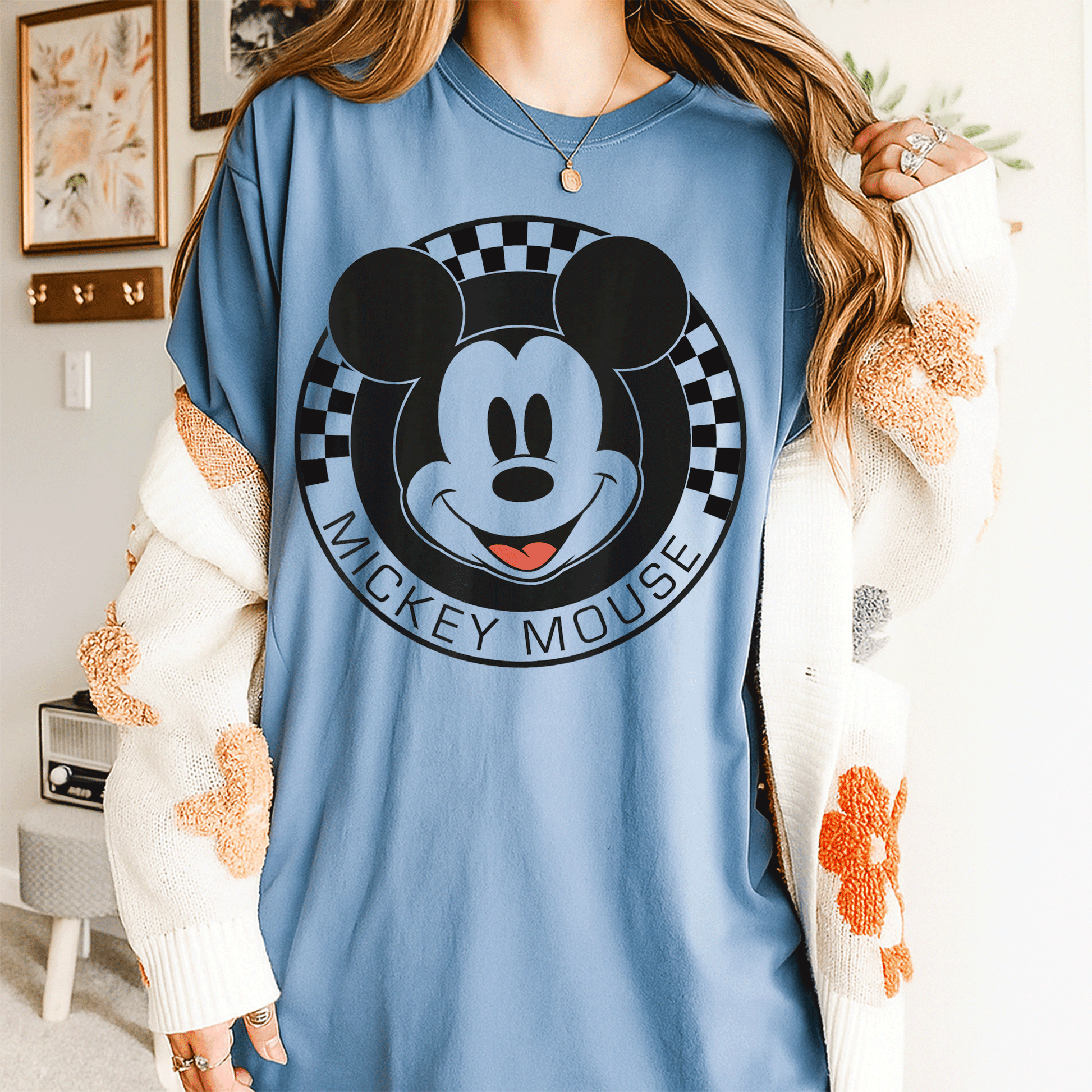 Disney Mickey Mouse Checkerboard Circle T-Shirt for Kids and Adults – Fun and Colorful Mickey and Friends Design - 4