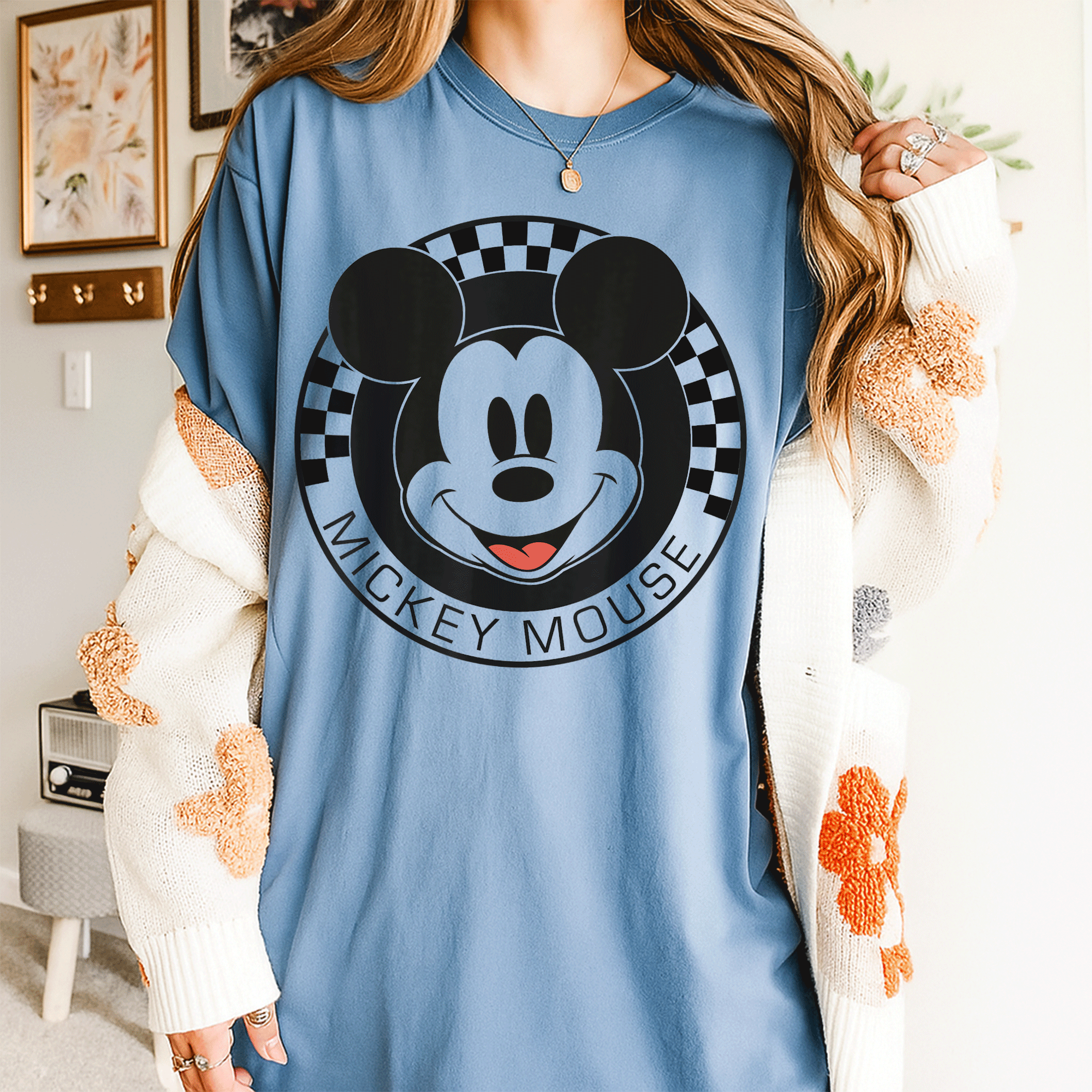 Disney Mickey Mouse Checkerboard Circle T-Shirt for Kids and Adults – Fun and Colorful Mickey and Friends Design - 4