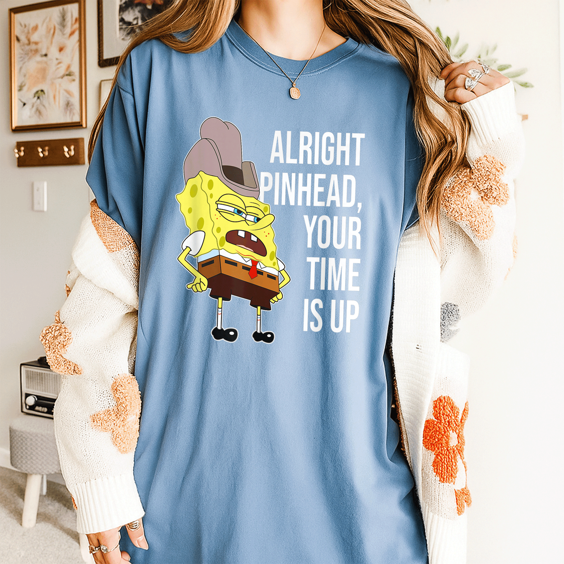 Mademark x SpongeBob SquarePants Alright Pinhead Your Time is Up Graphic T-Shirt for Fans of Fun and Retro Style - 4