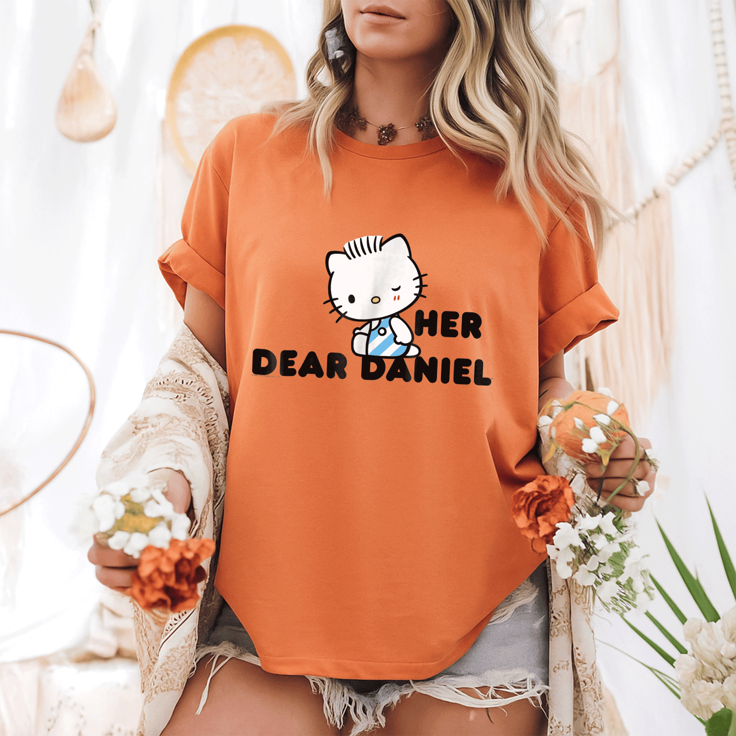 Cute Hello Kitty and Dear Daniel Couples Tee Shirt for Matching Outfits, Perfect Gift for Him and Her, Adorable Cartoon Design - 6